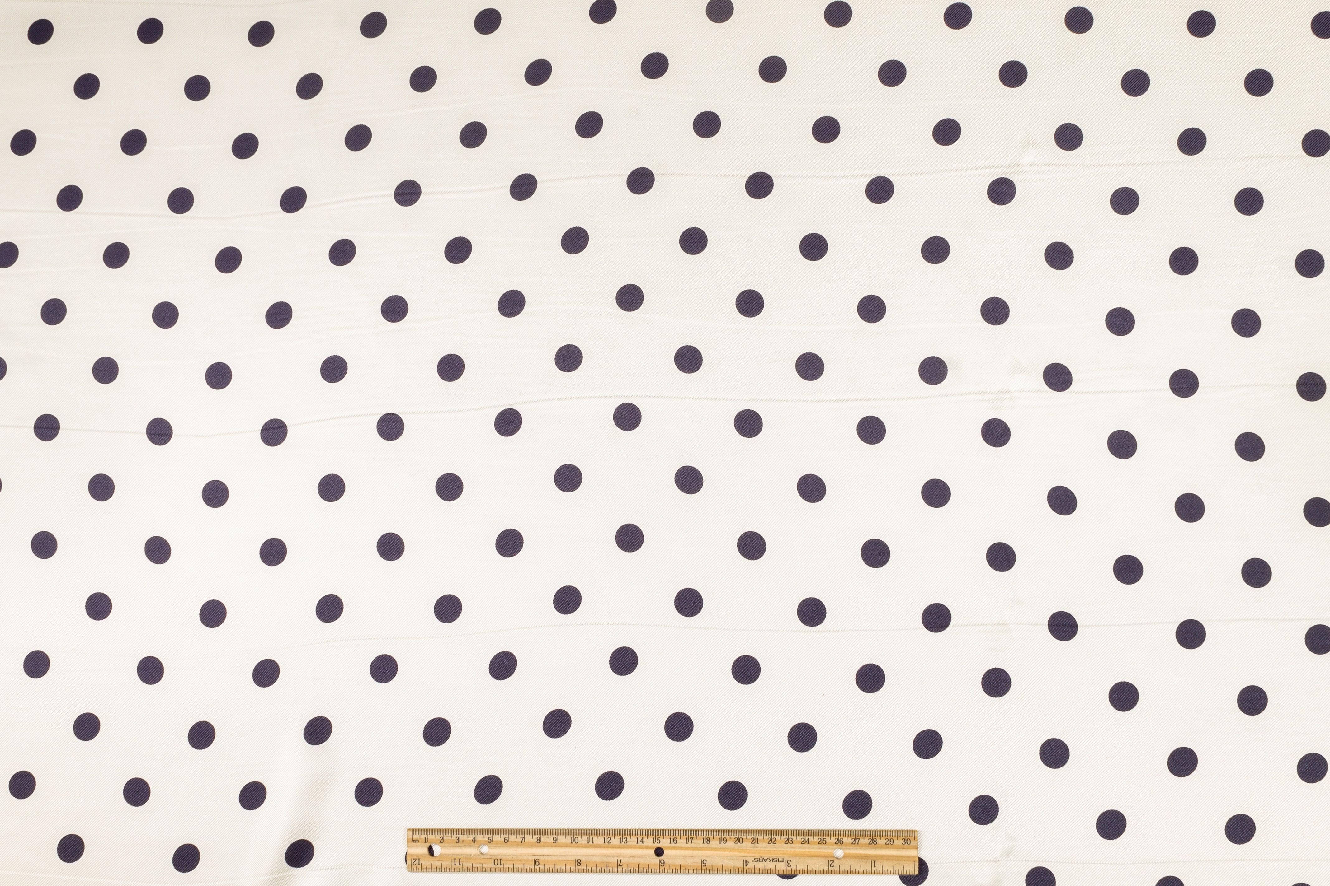 Polka Silk Twill - Ivory and Navy - Prime Fabrics