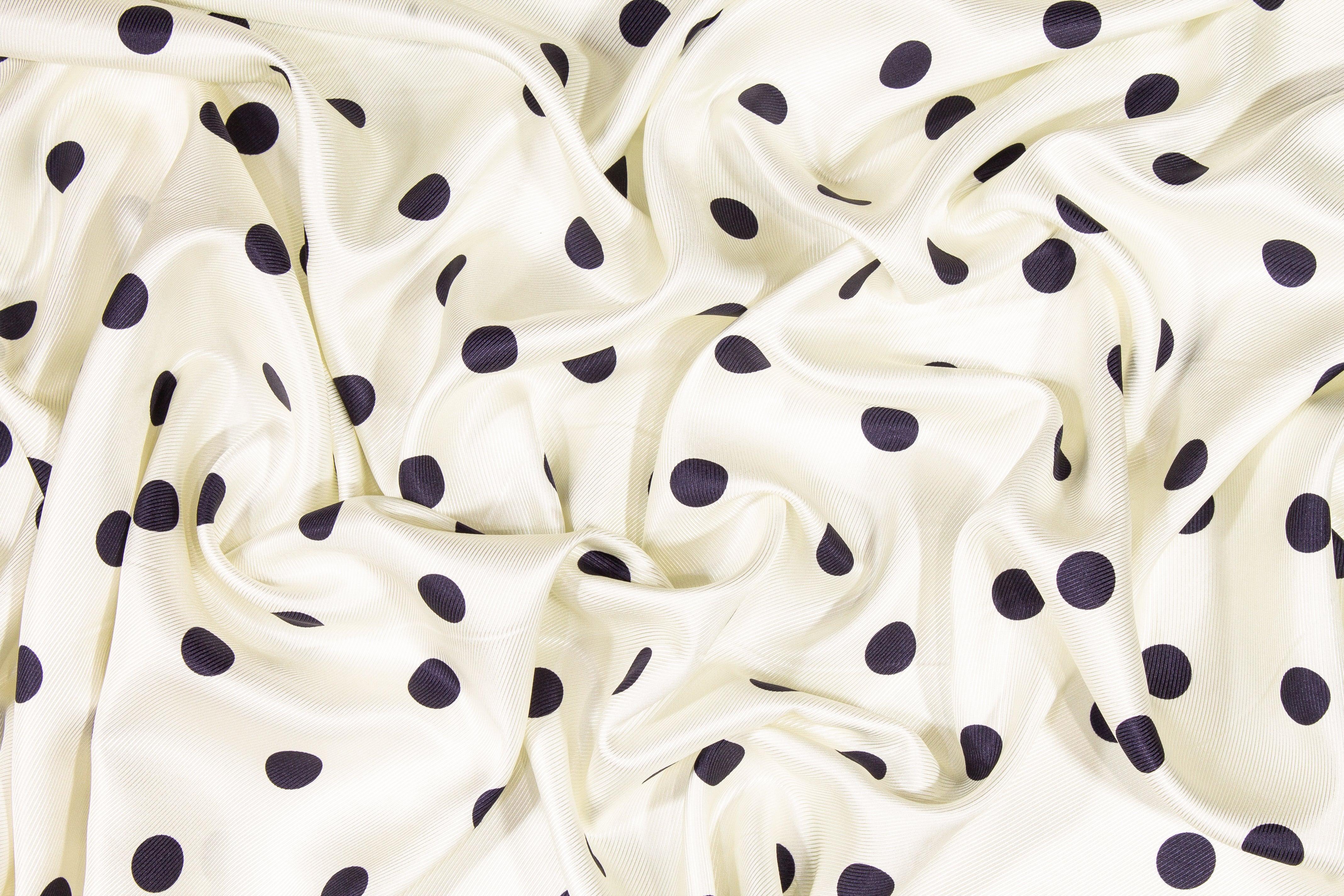 Polka Silk Twill - Ivory and Navy - Prime Fabrics