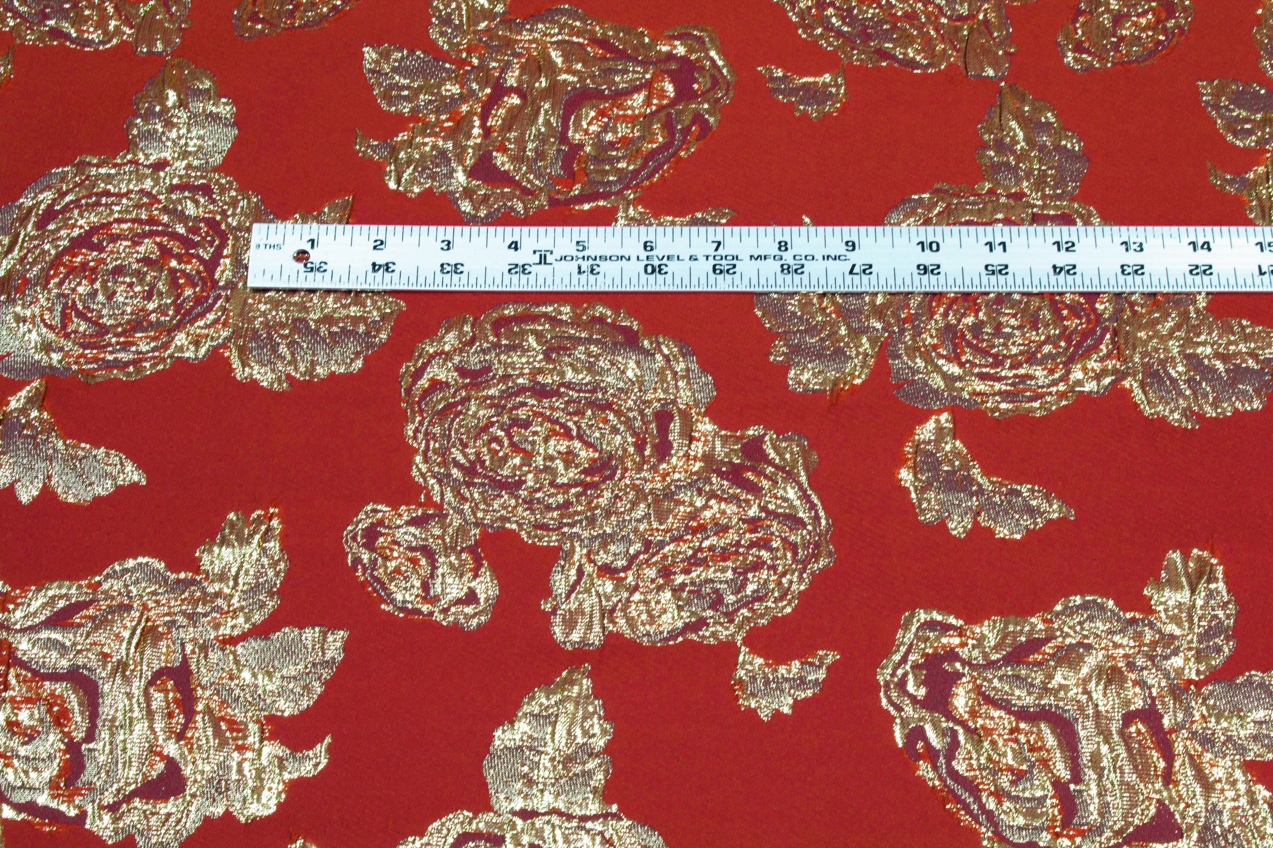 Red and Gold Floral Metallic Crushed Brocade - Prime Fabrics