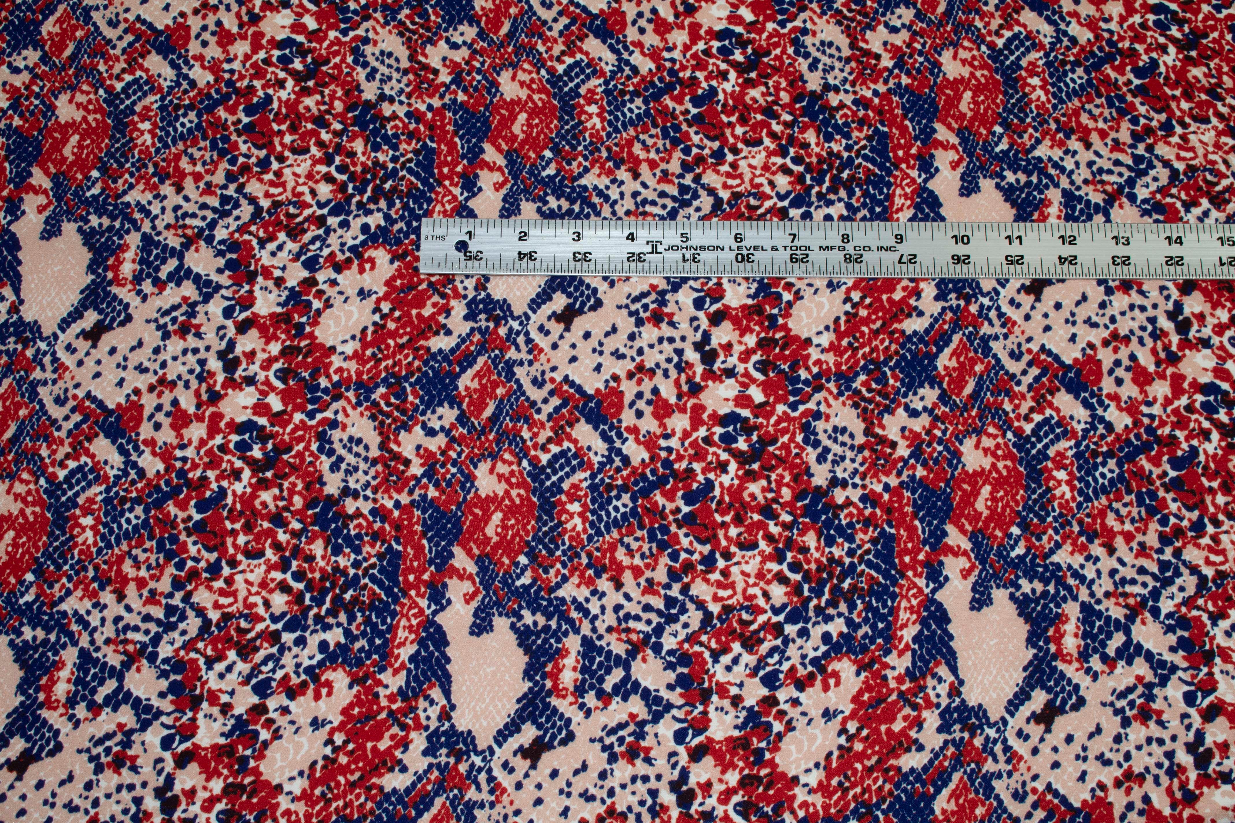Navy, Red, and Peach Abstract Viscose - Prime Fabrics