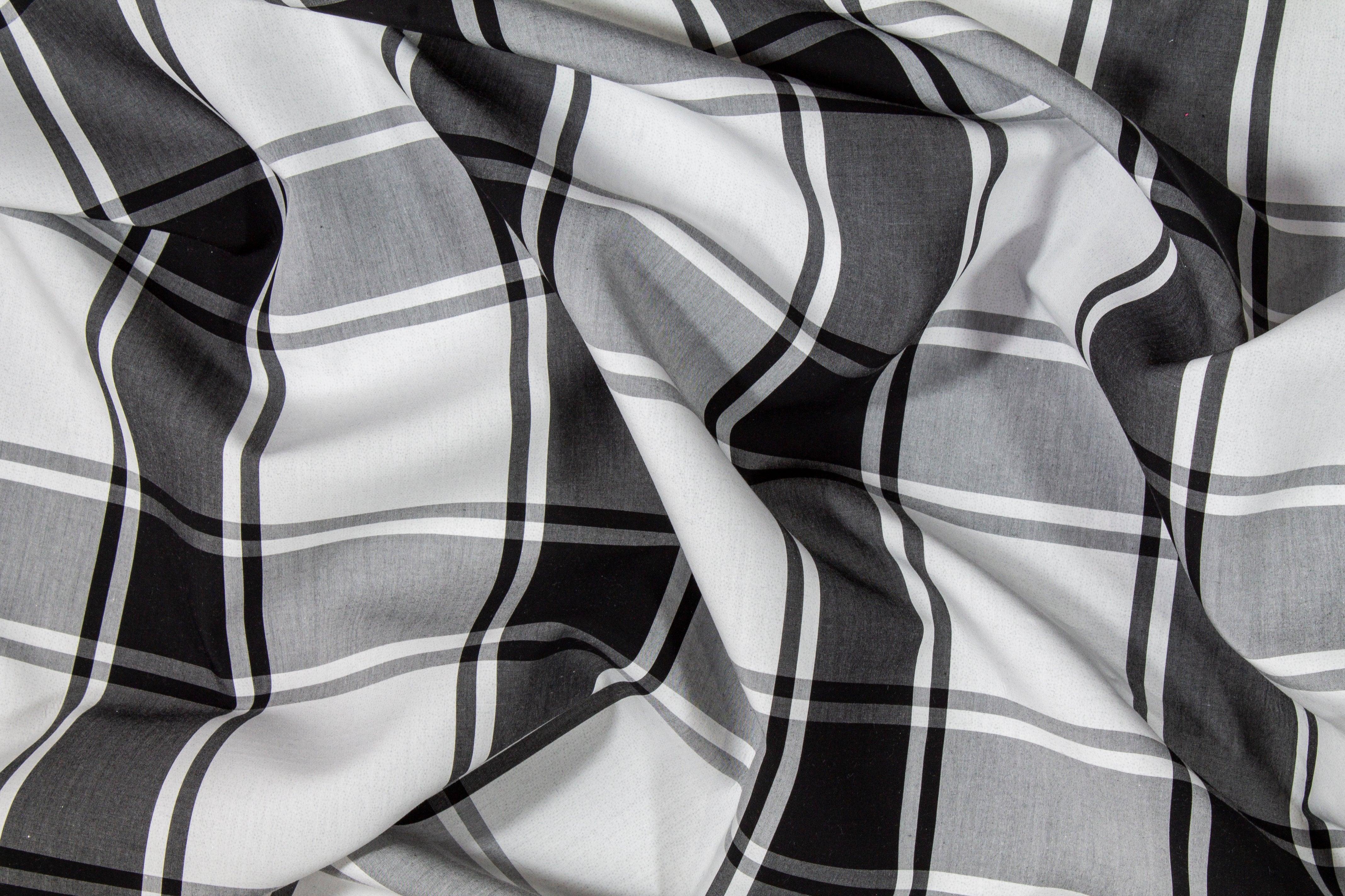 Plaid Upholstery Cotton - Gray and White - Prime Fabrics