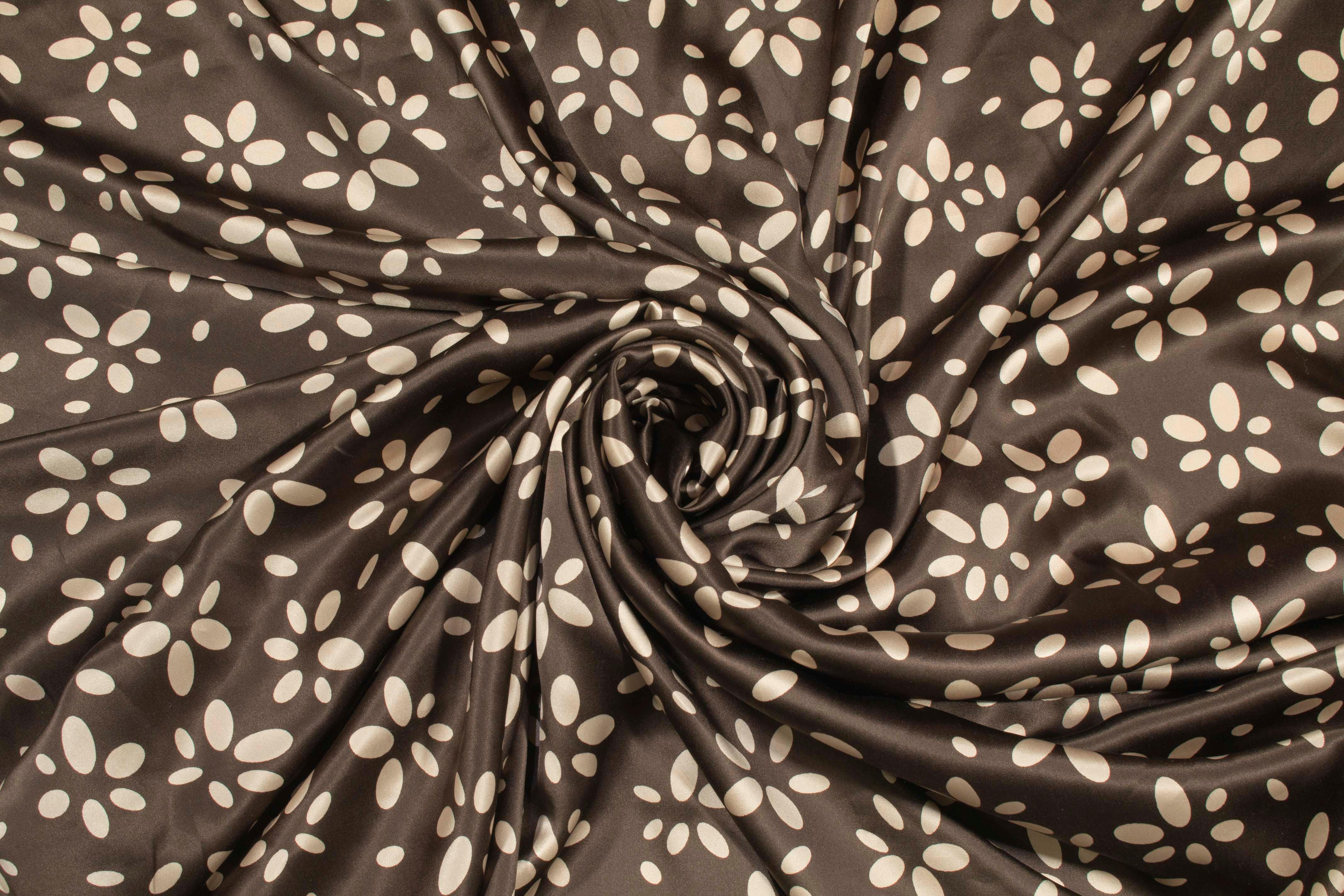 Gray and Taupe Floral Silk Charmeuse - Prime Fabrics
