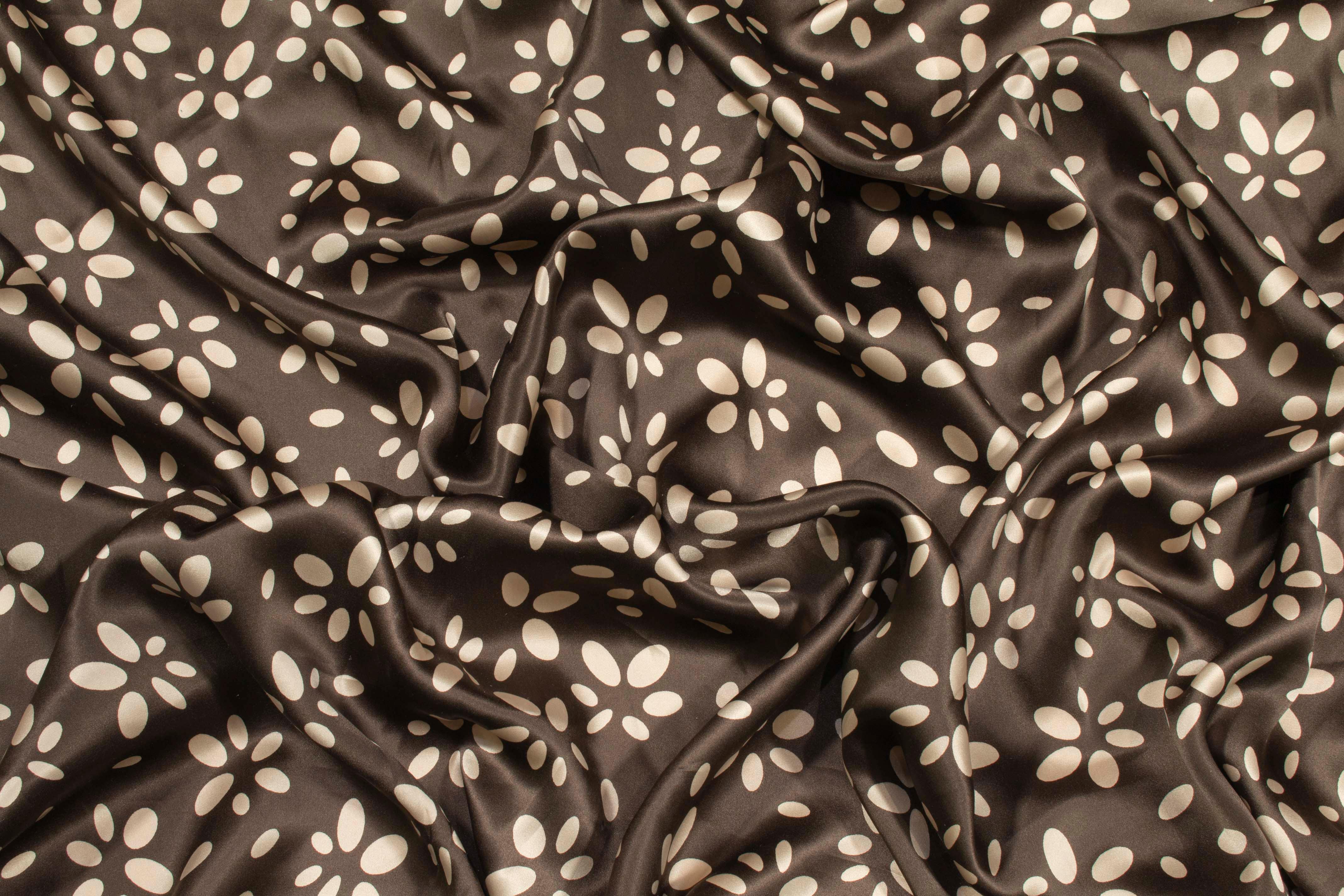 Gray and Taupe Floral Silk Charmeuse - Prime Fabrics