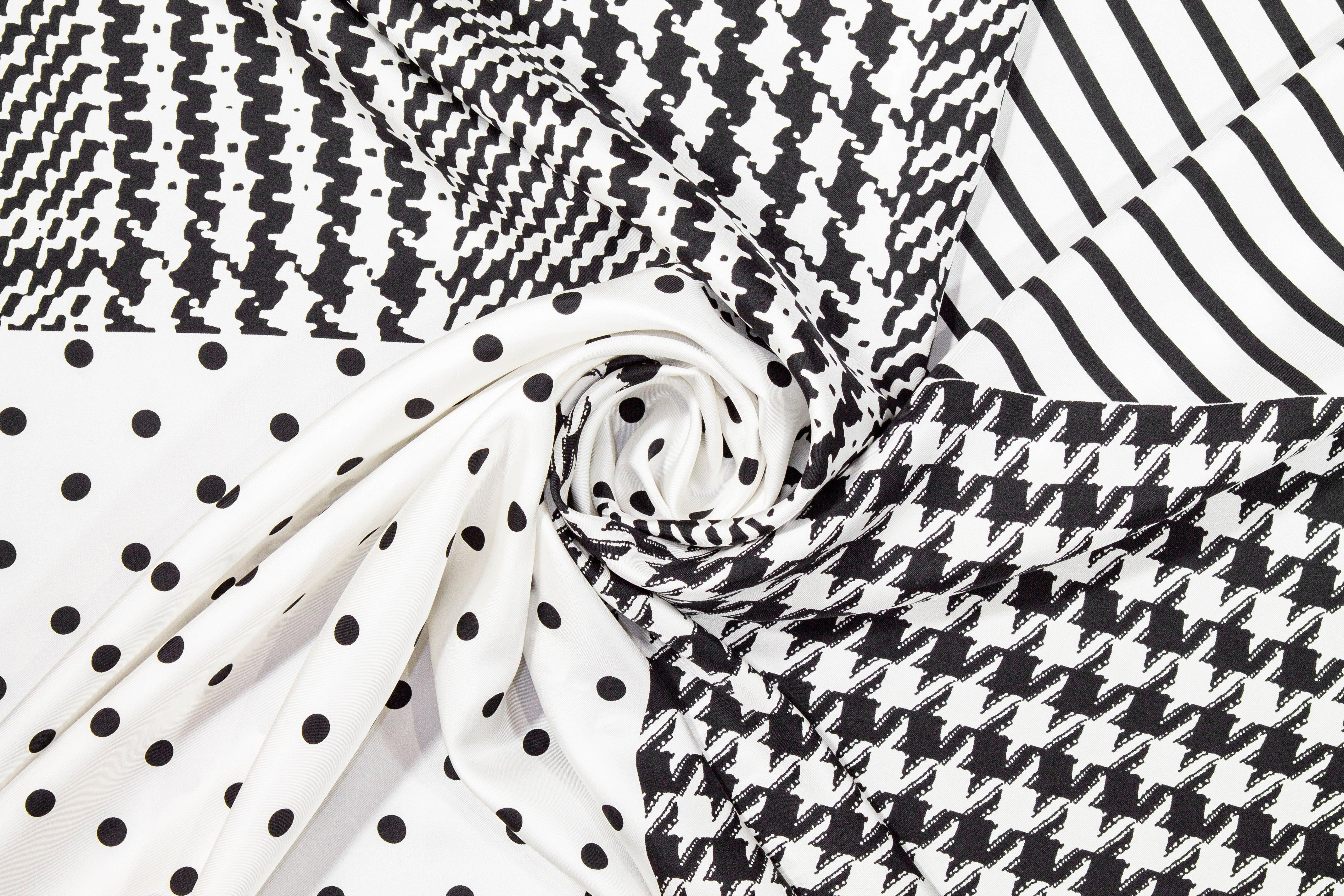 Silk Twill Panel - Black and White - Prime Fabrics