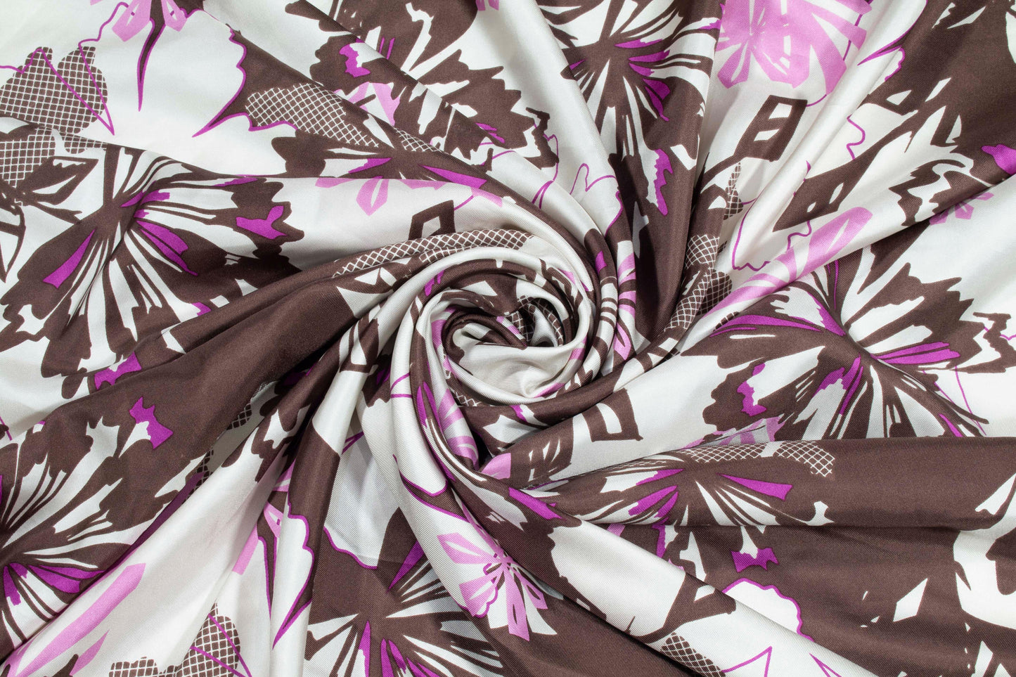 Floral Silk Charmeuse - Brown, Pink, White - Prime Fabrics
