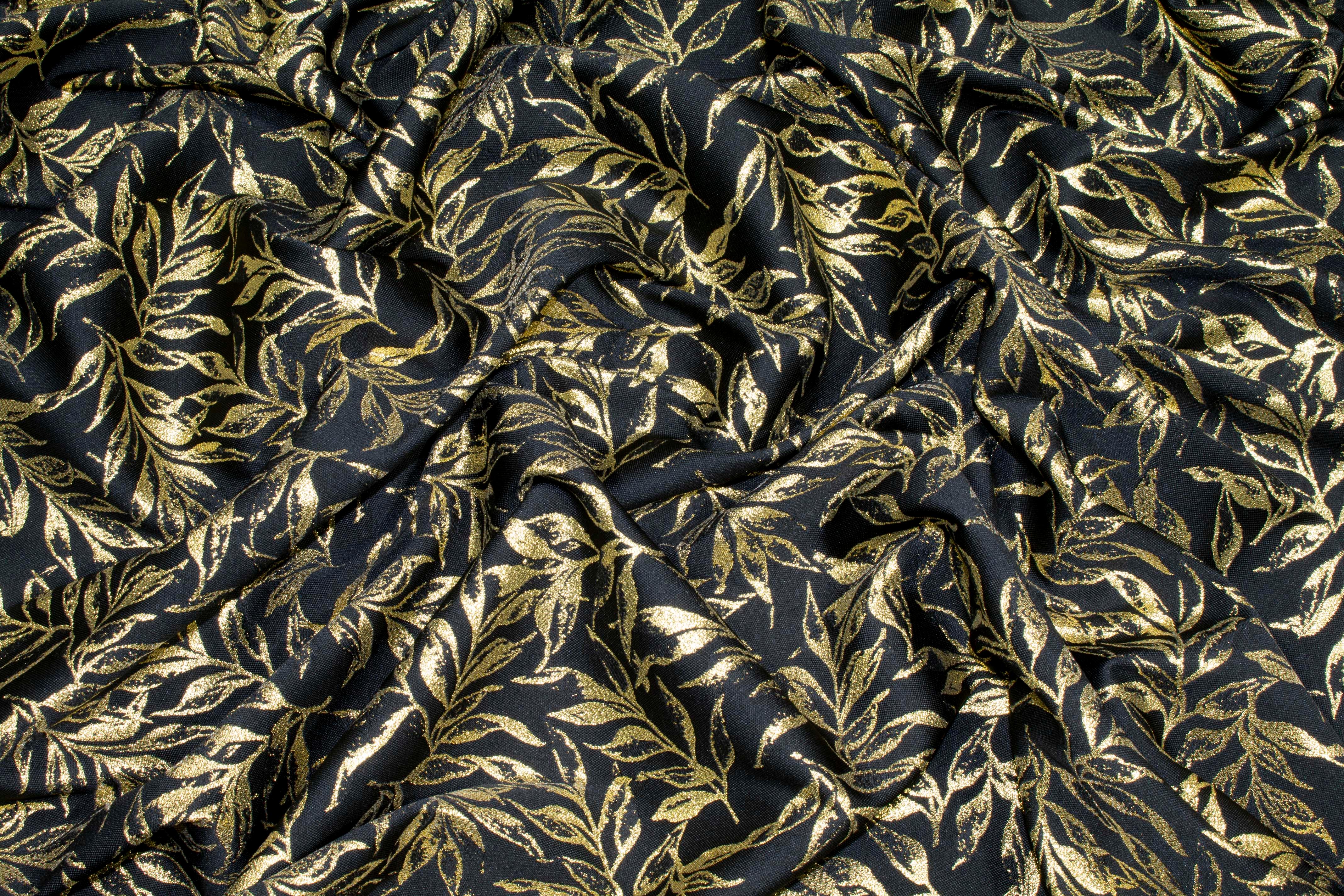 Black and Gold Leaf Metallic Brocade - Prime Fabrics