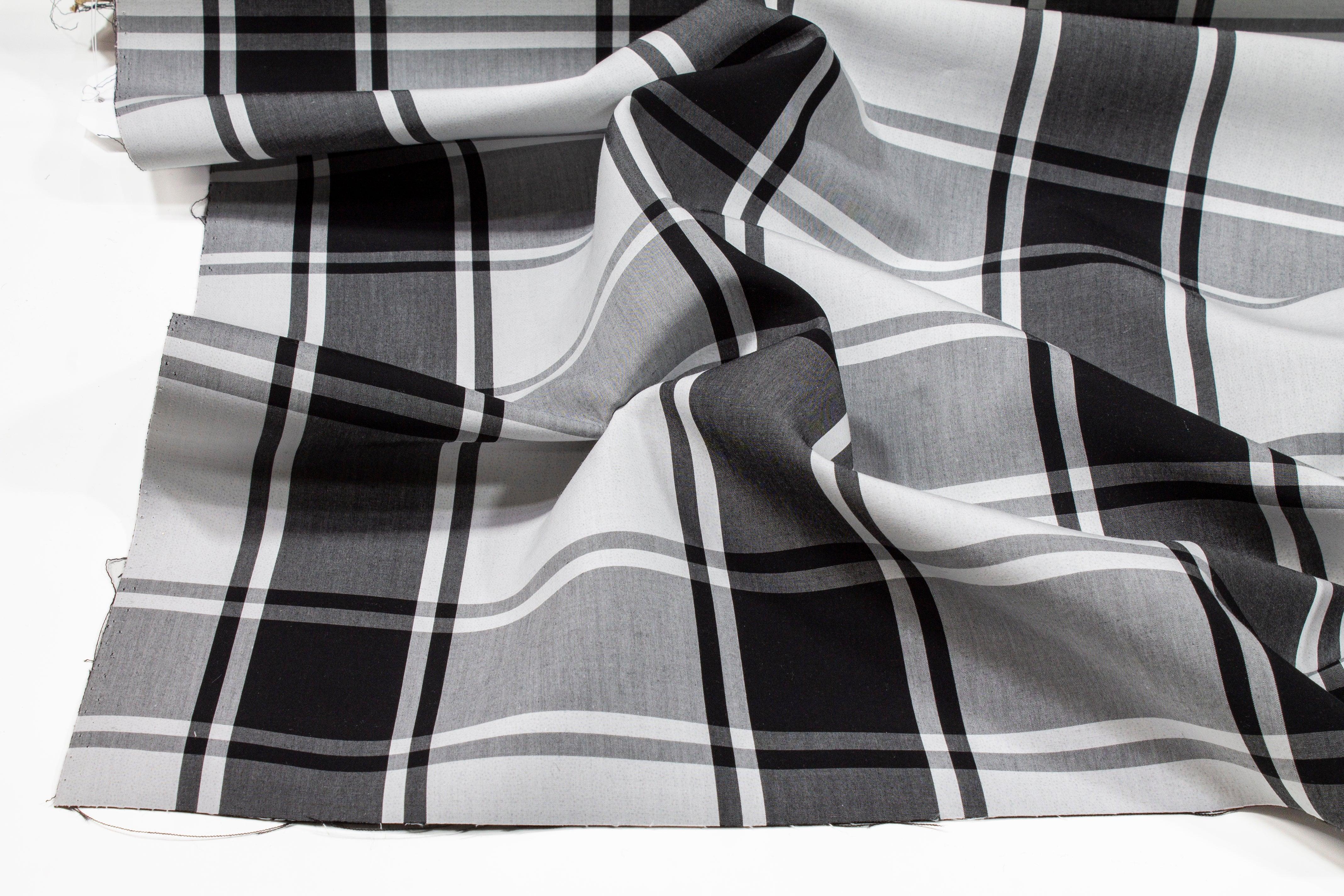 Plaid Upholstery Cotton - Gray and White - Prime Fabrics