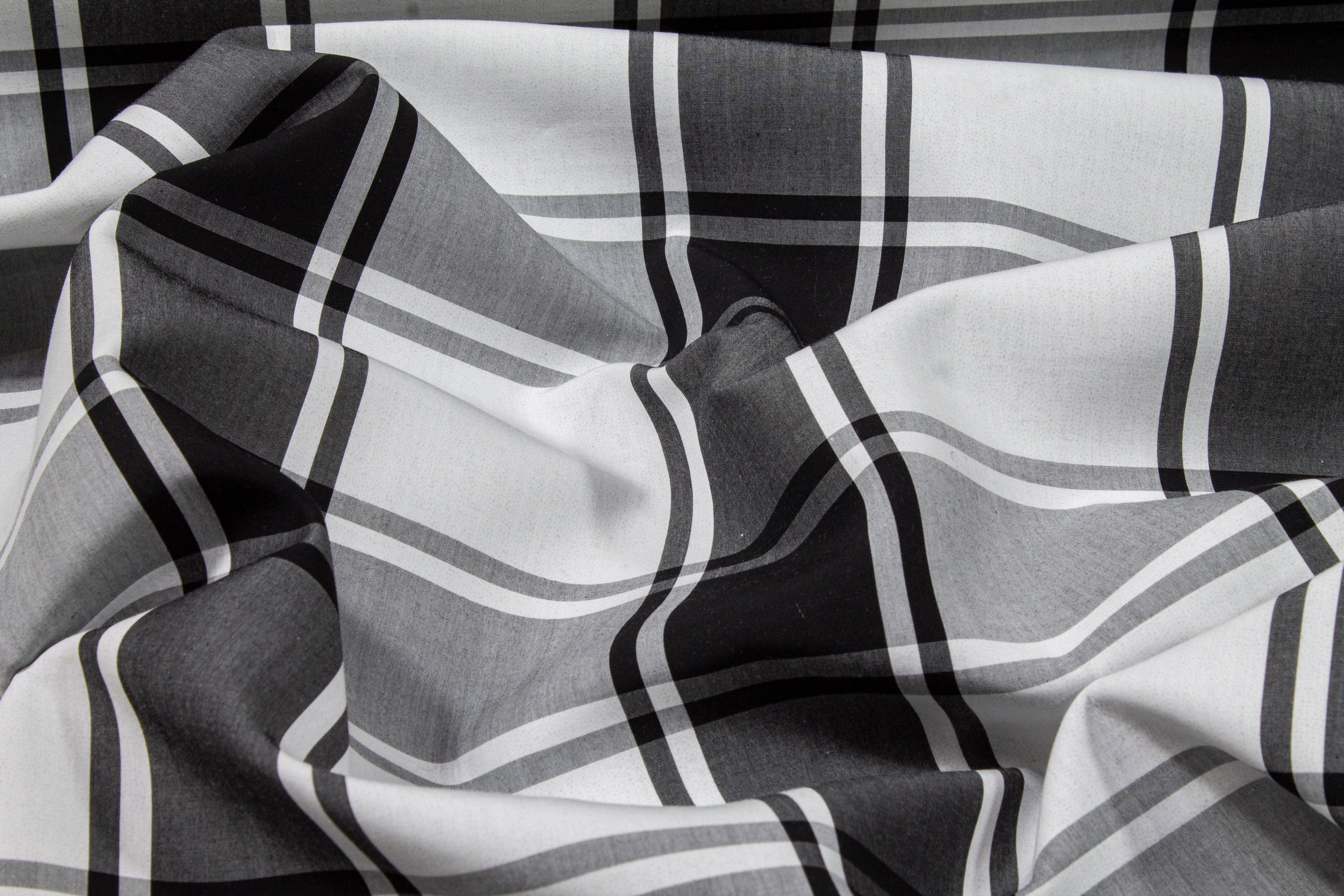 Plaid Upholstery Cotton - Gray and White - Prime Fabrics