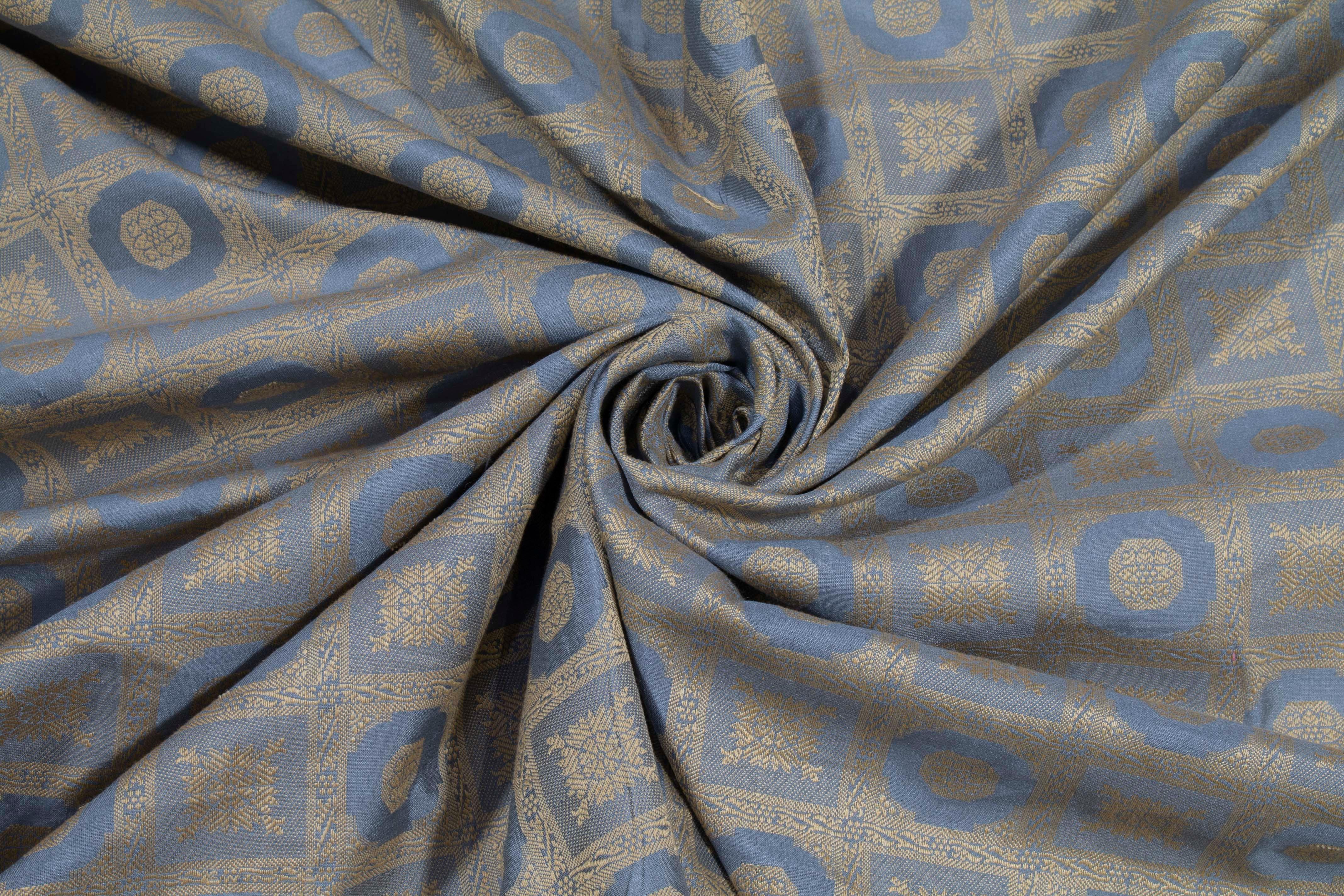 Khaki and Periwinkle Silk - Prime Fabrics