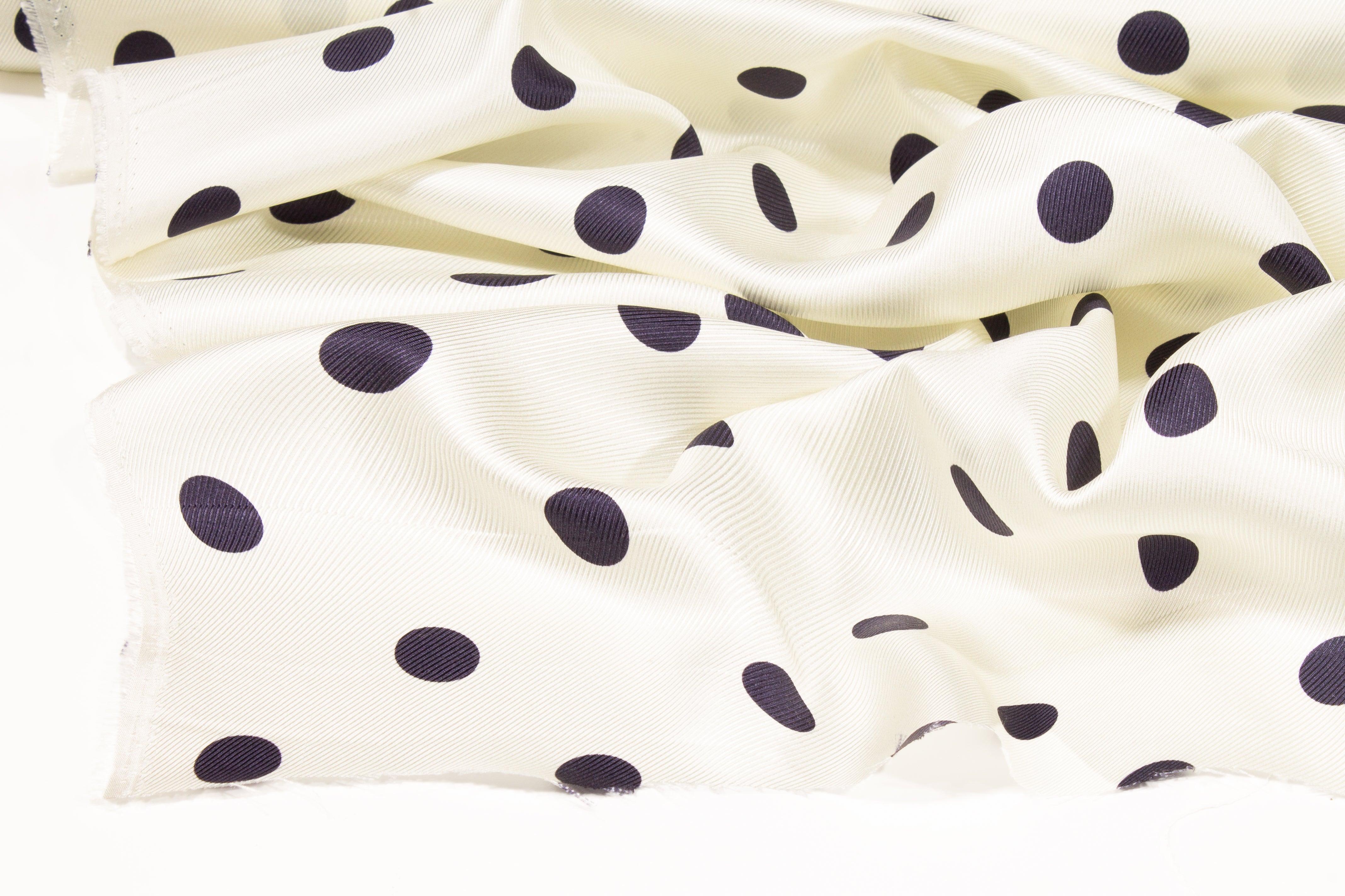Polka Silk Twill - Ivory and Navy - Prime Fabrics