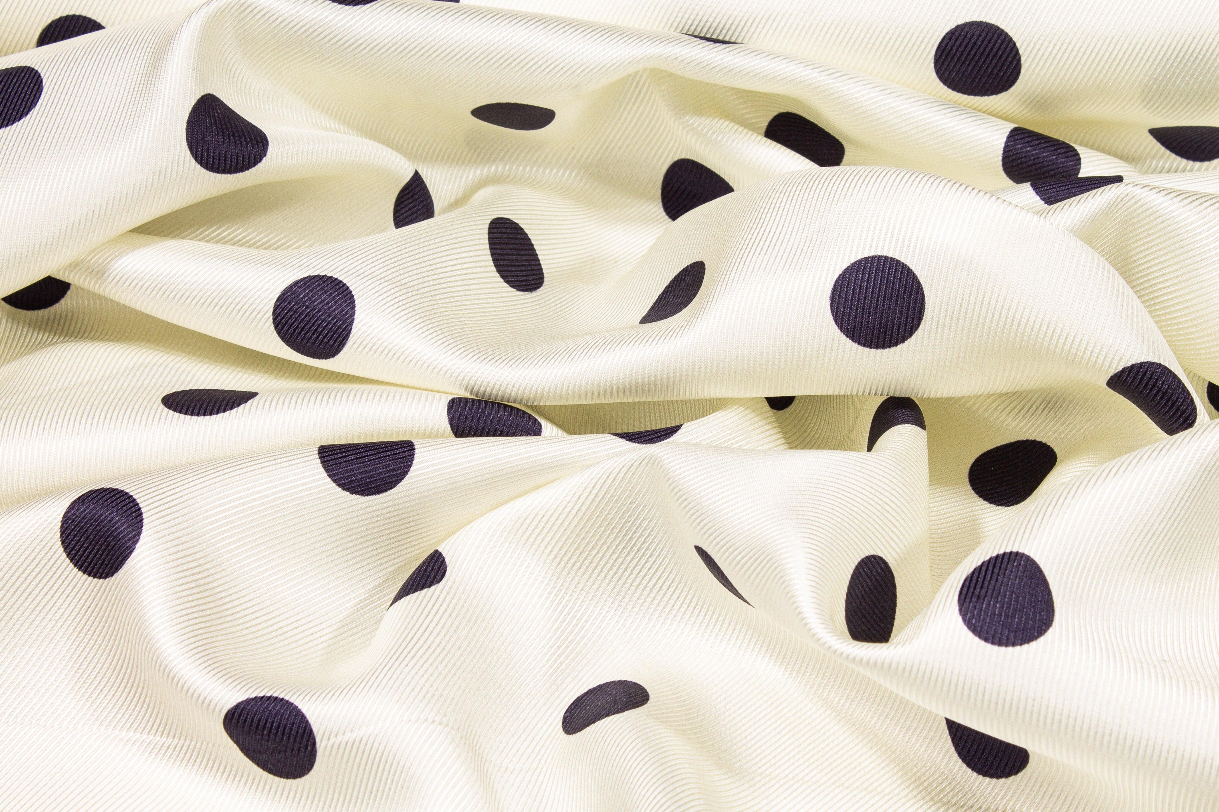 Polka Silk Twill - Ivory and Navy - Prime Fabrics