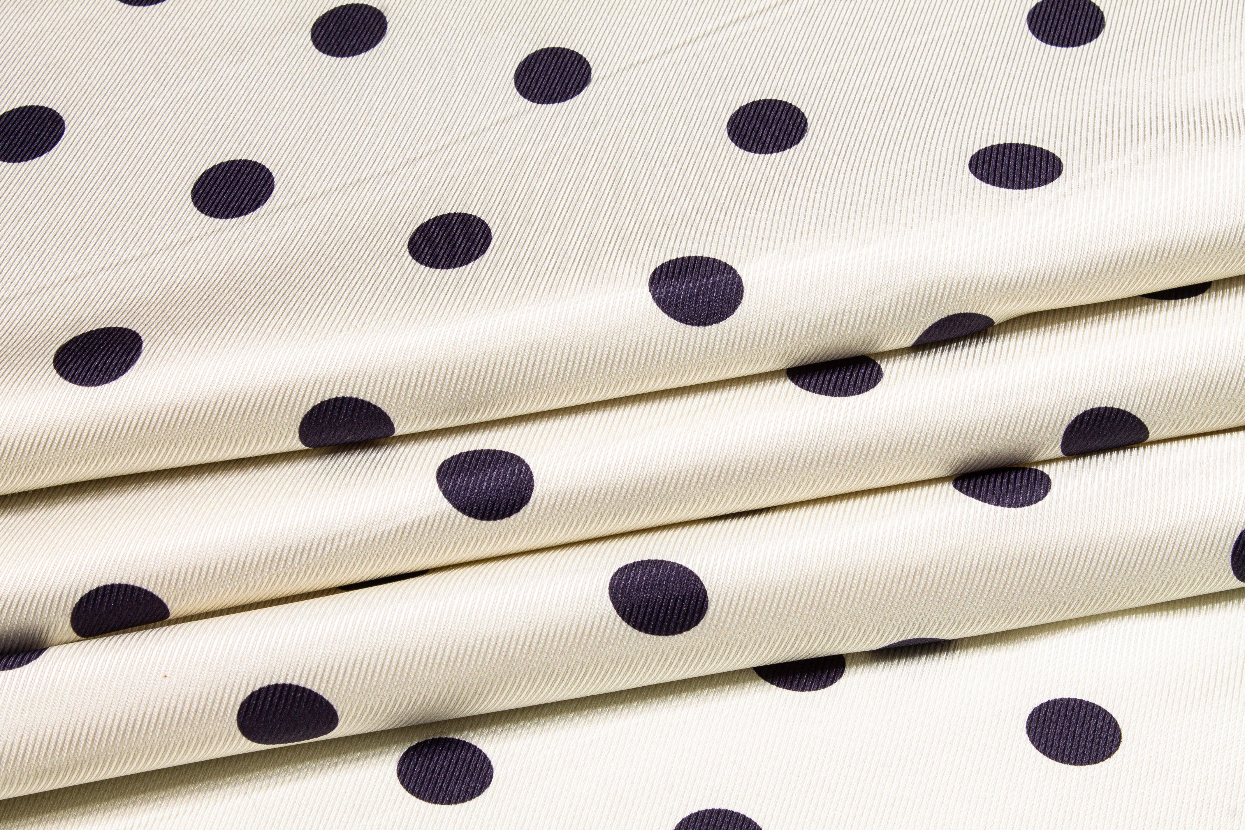 Polka Silk Twill - Ivory and Navy - Prime Fabrics