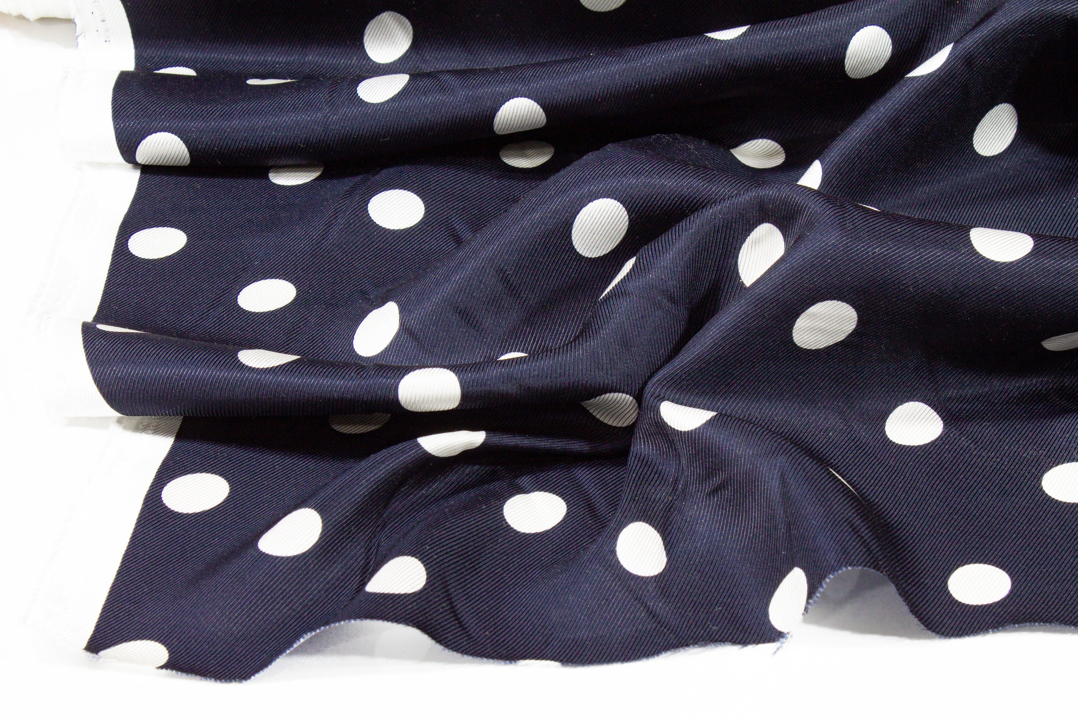 Polka Dot Silk Twill - Navy and White - Prime Fabrics