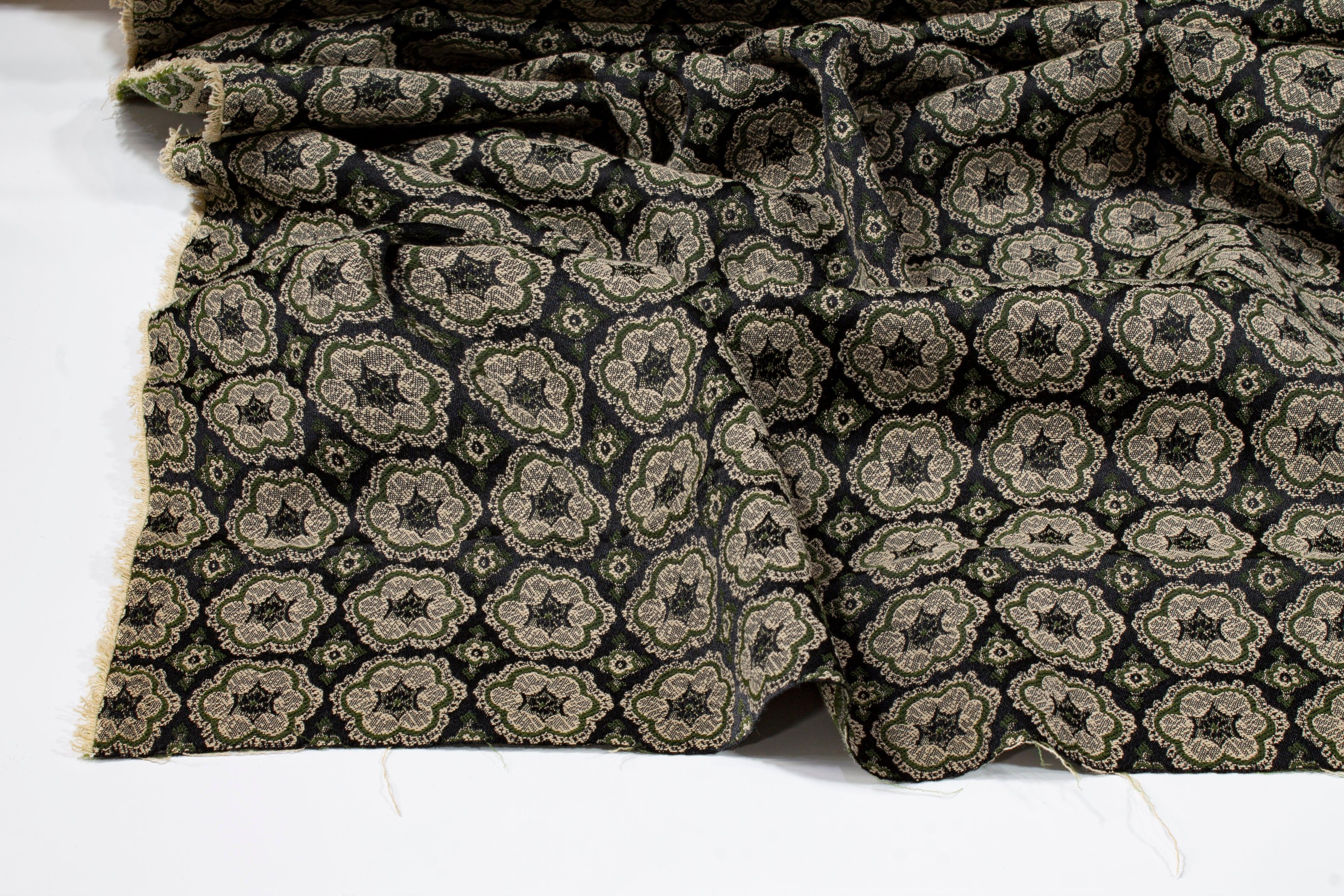 Khaki and Green Italian Stretch Brocade - Prime Fabrics