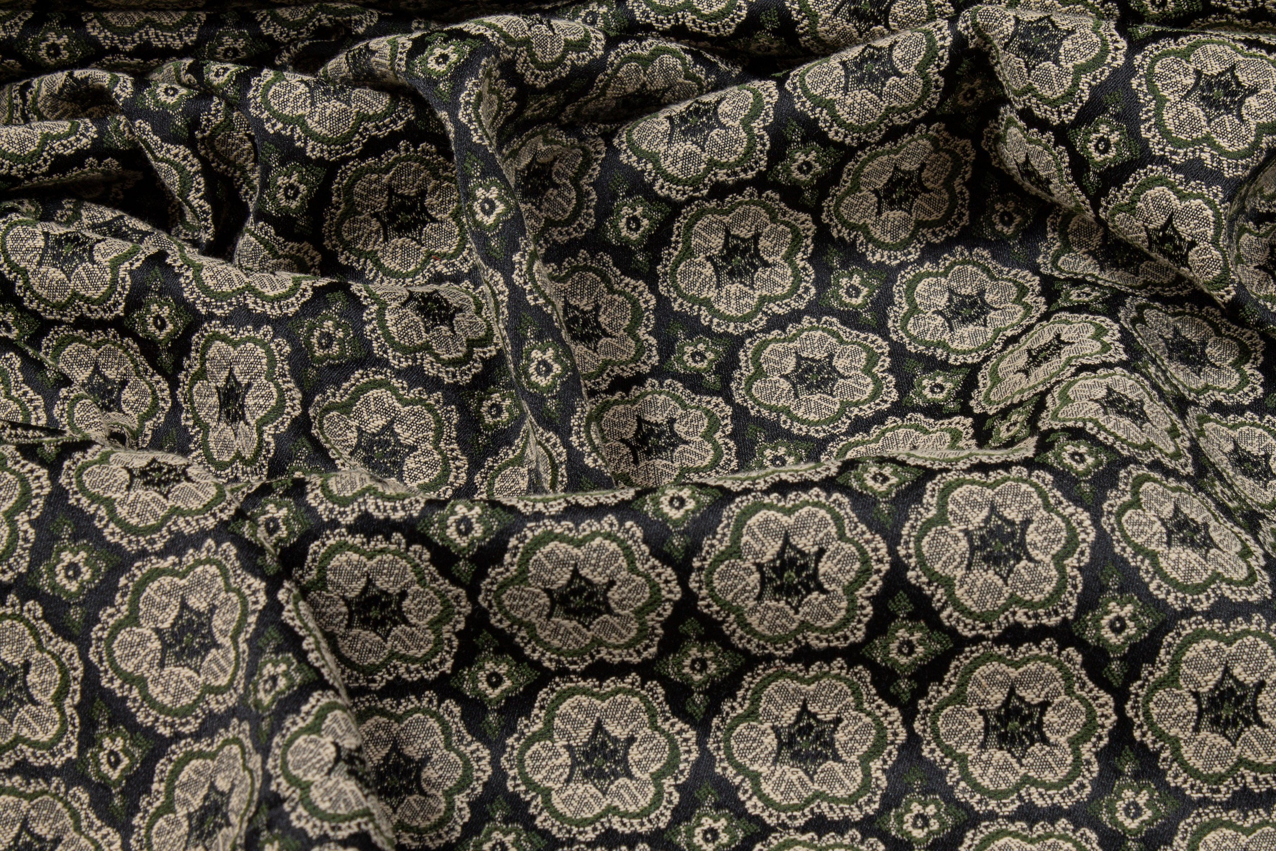 Khaki and Green Italian Stretch Brocade - Prime Fabrics