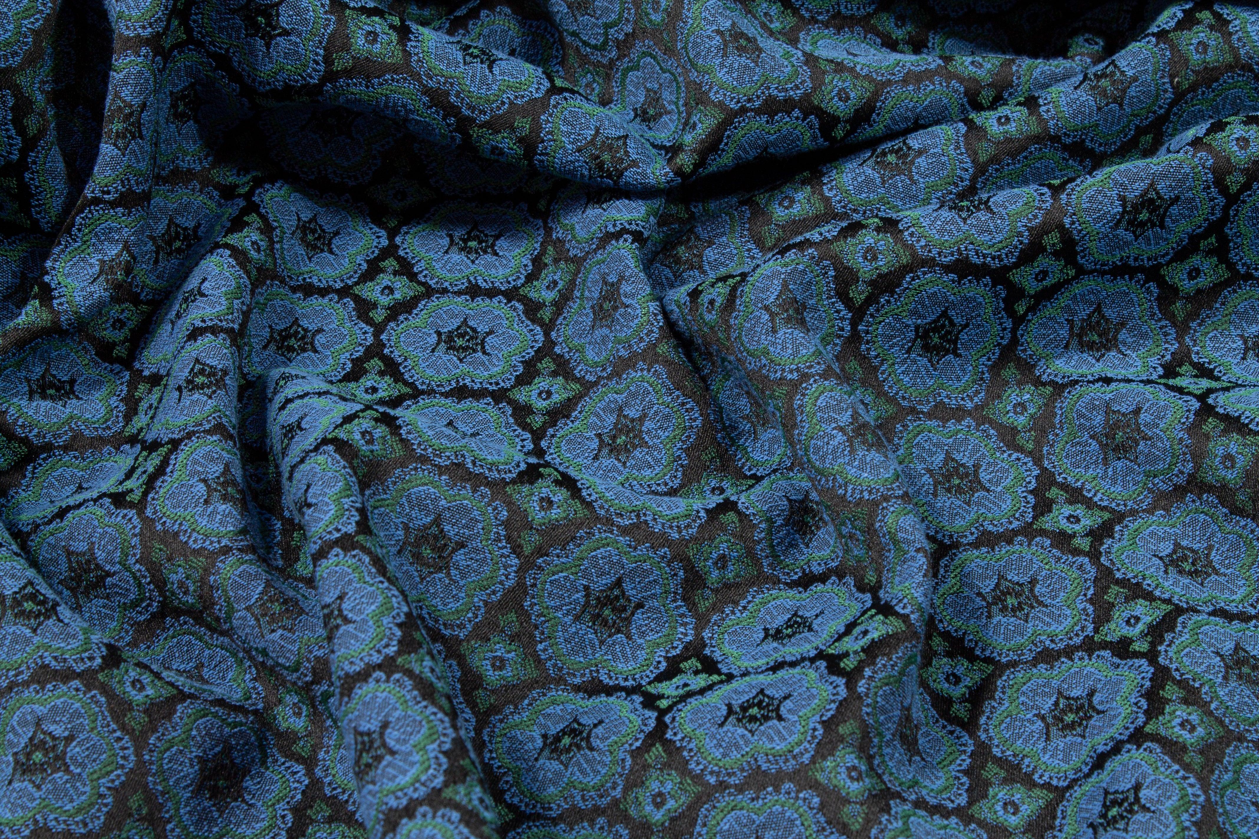 Blue and Green Italian Stretch Brocade - Prime Fabrics