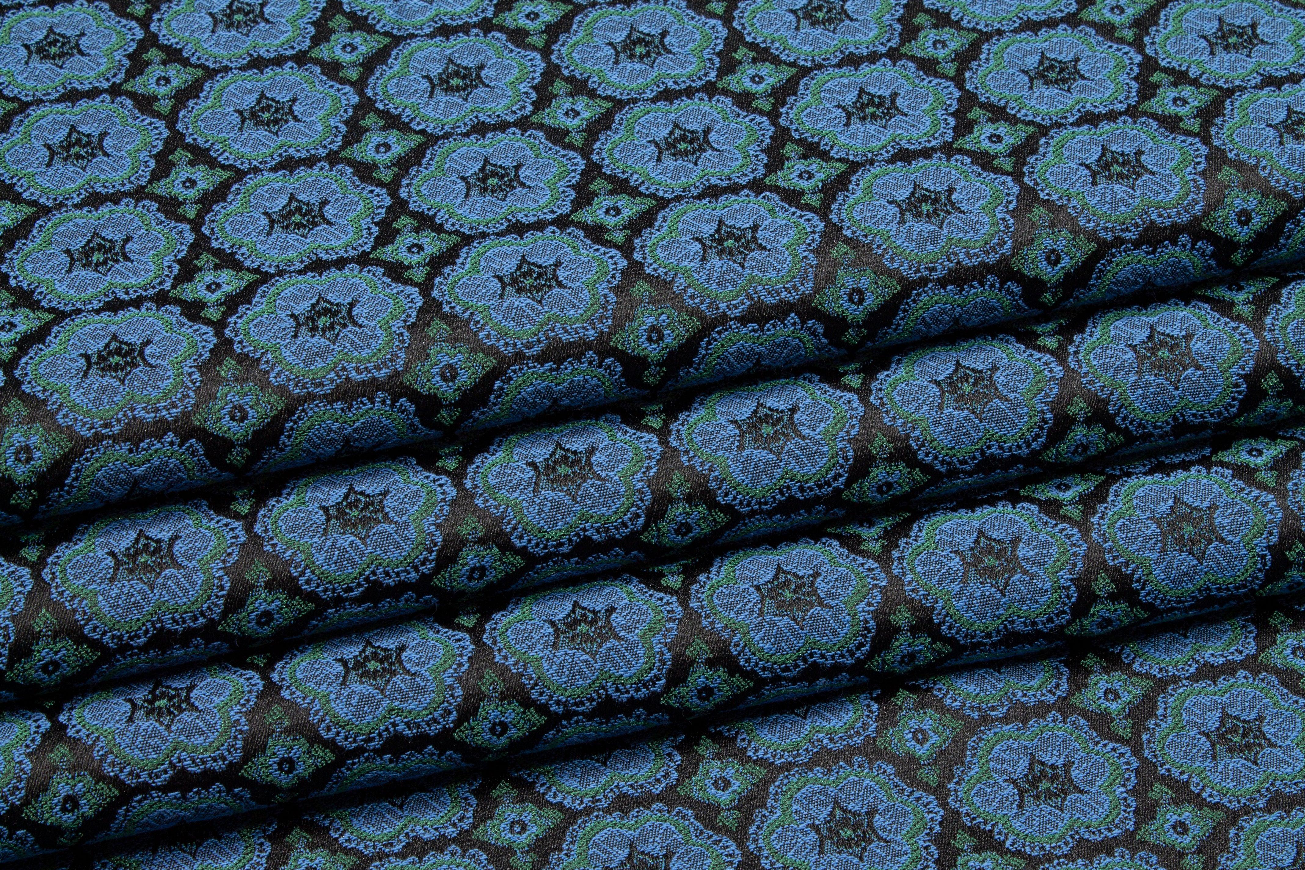 Blue and Green Italian Stretch Brocade - Prime Fabrics