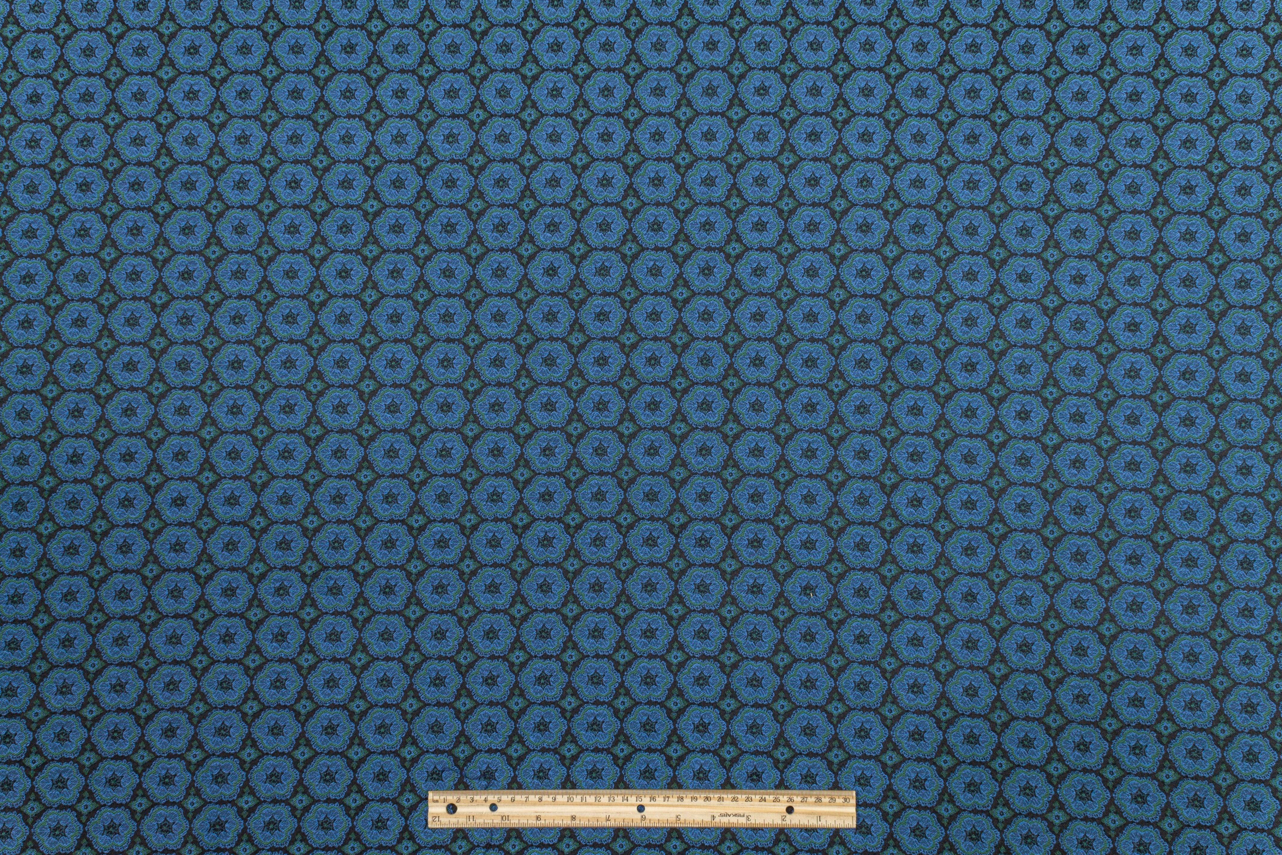 Blue and Green Italian Stretch Brocade - Prime Fabrics