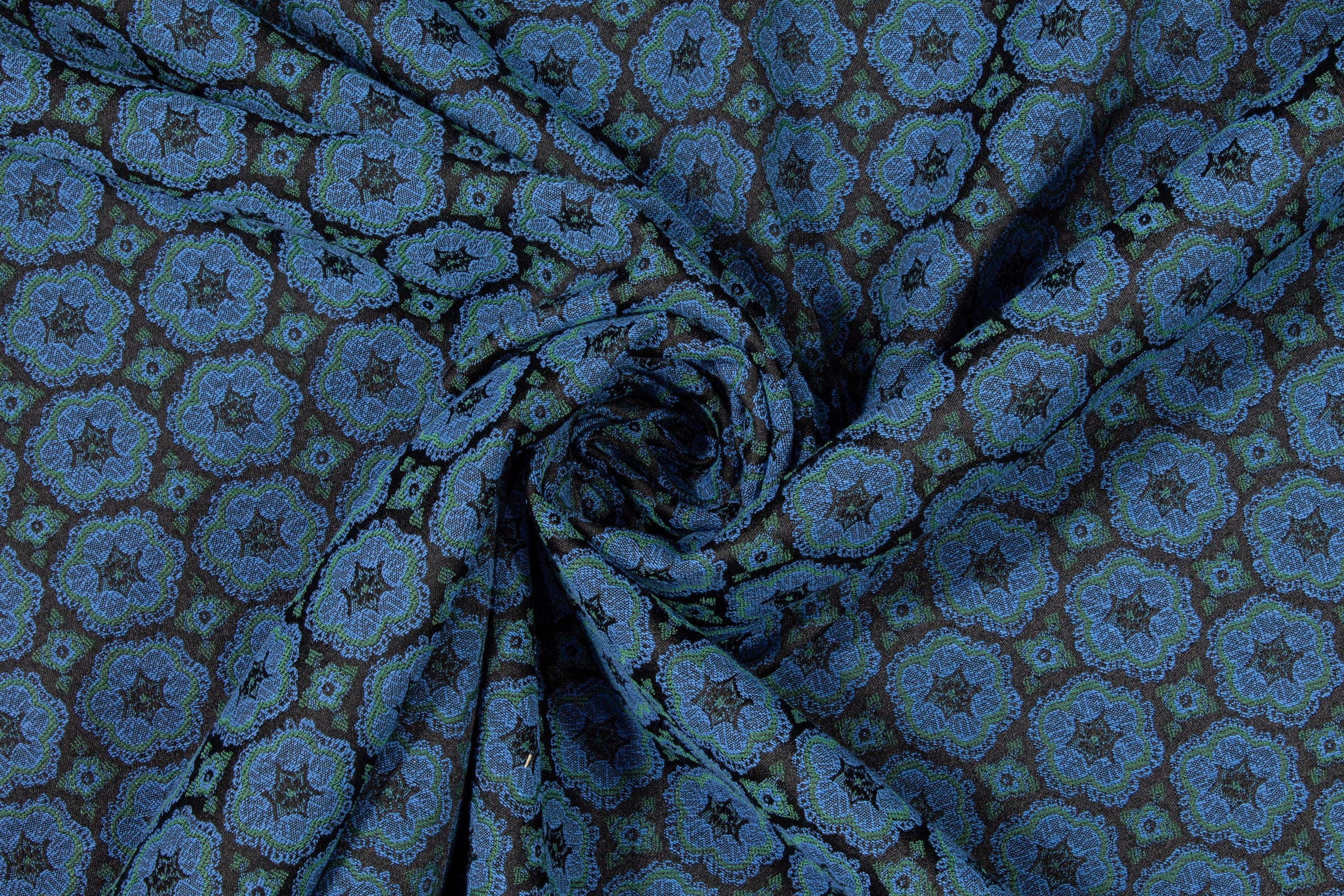 Blue and Green Italian Stretch Brocade - Prime Fabrics