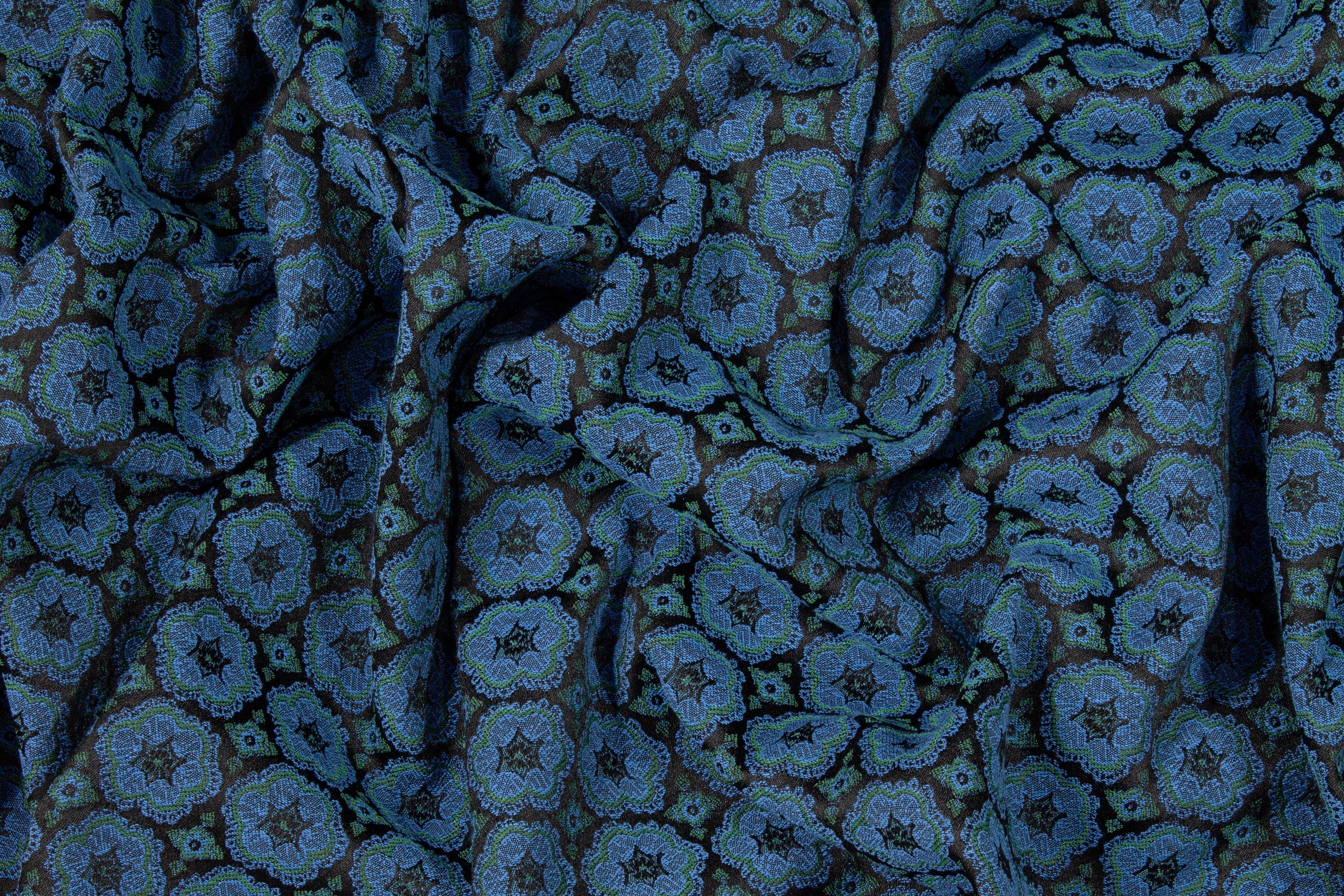 Blue and Green Italian Stretch Brocade - Prime Fabrics