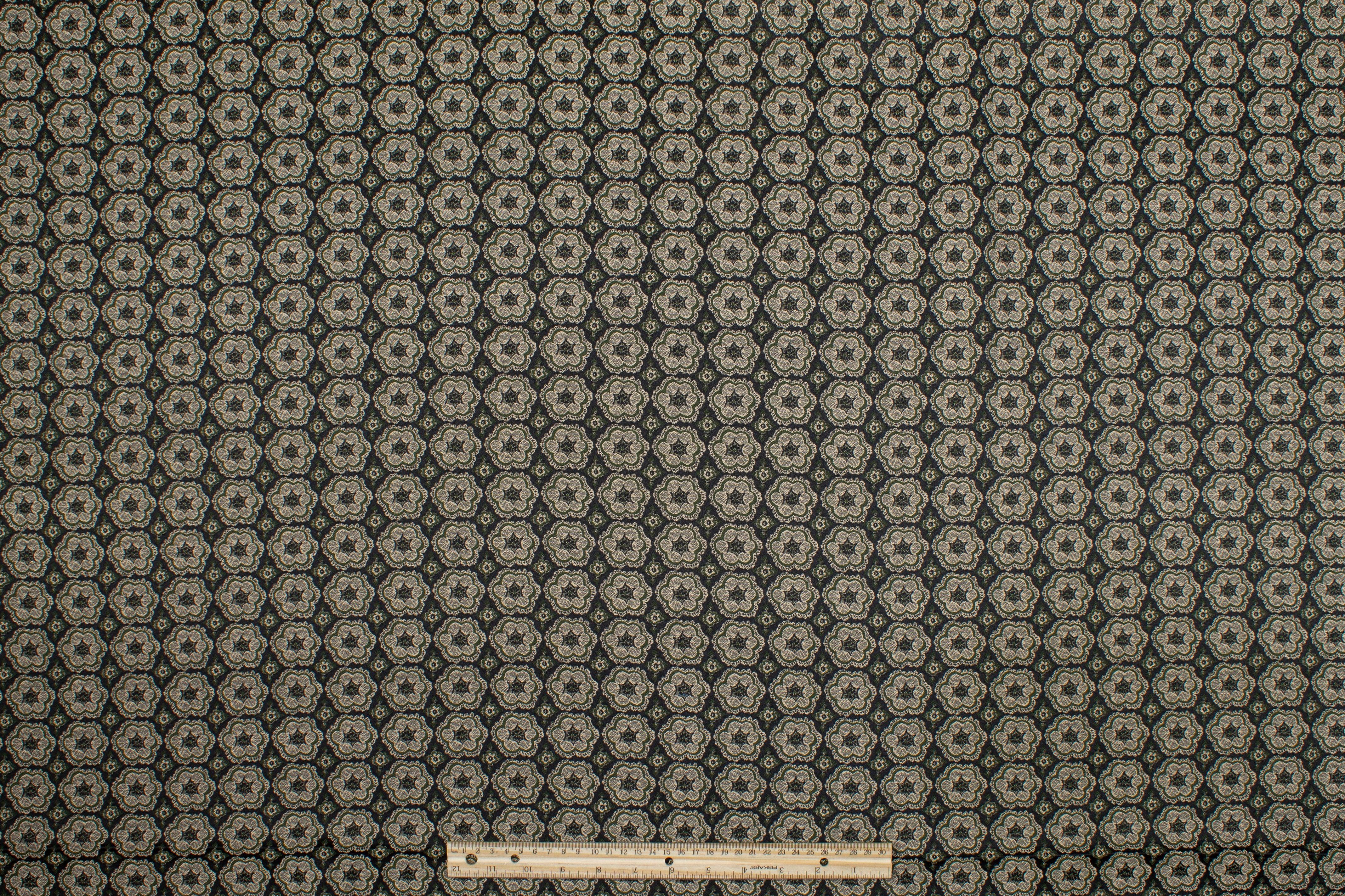 Khaki and Green Italian Stretch Brocade - Prime Fabrics