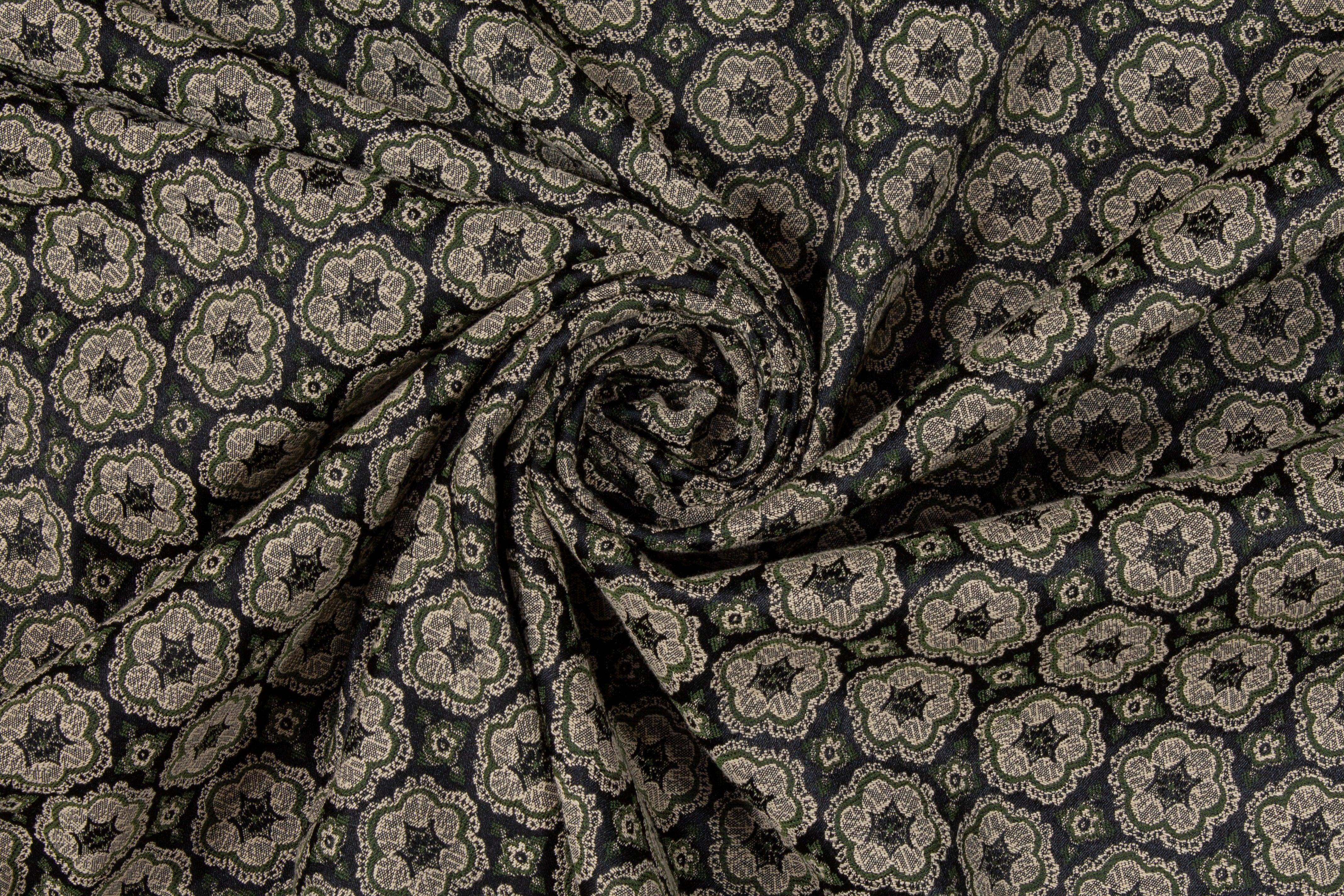 Khaki and Green Italian Stretch Brocade - Prime Fabrics