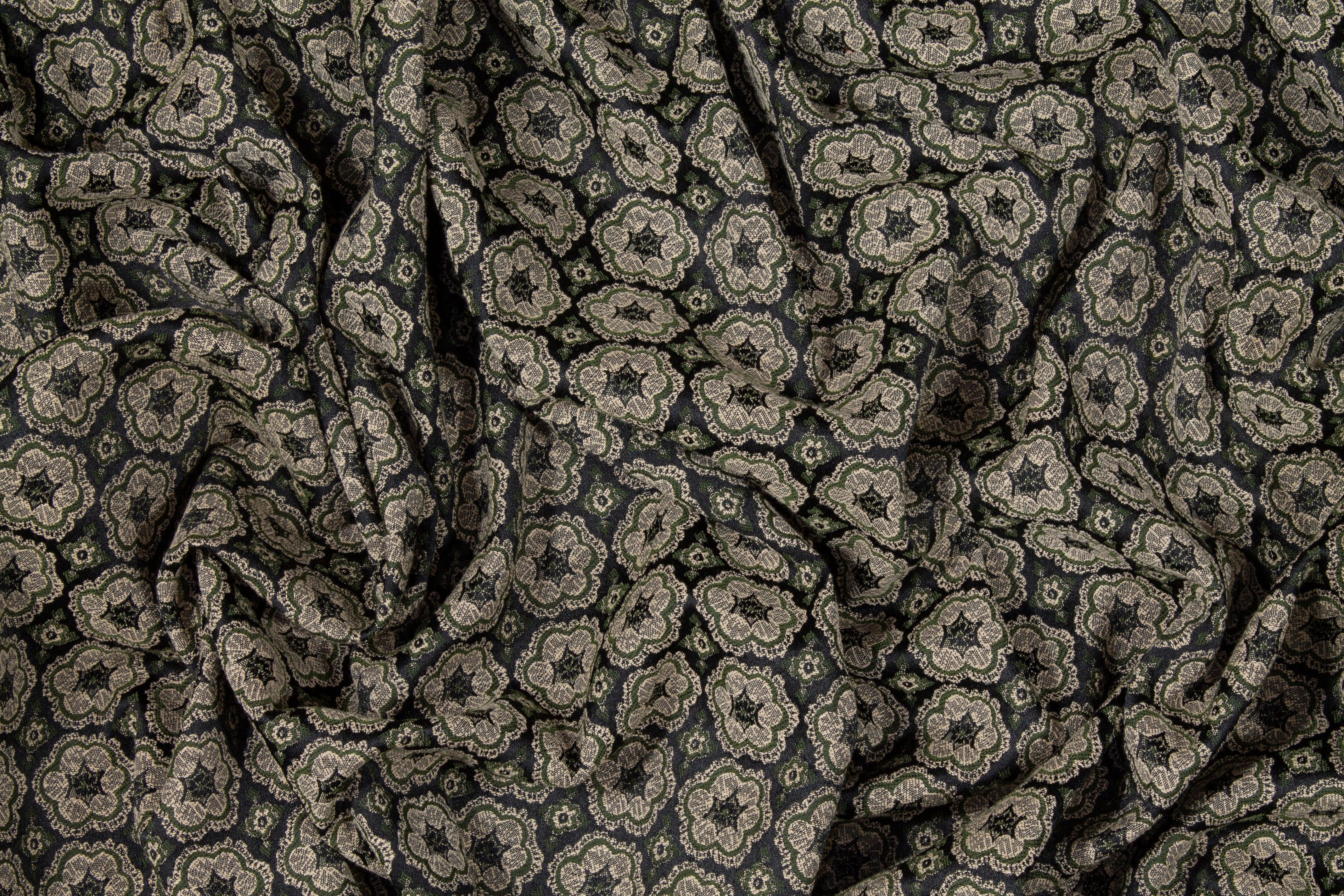Khaki and Green Italian Stretch Brocade - Prime Fabrics