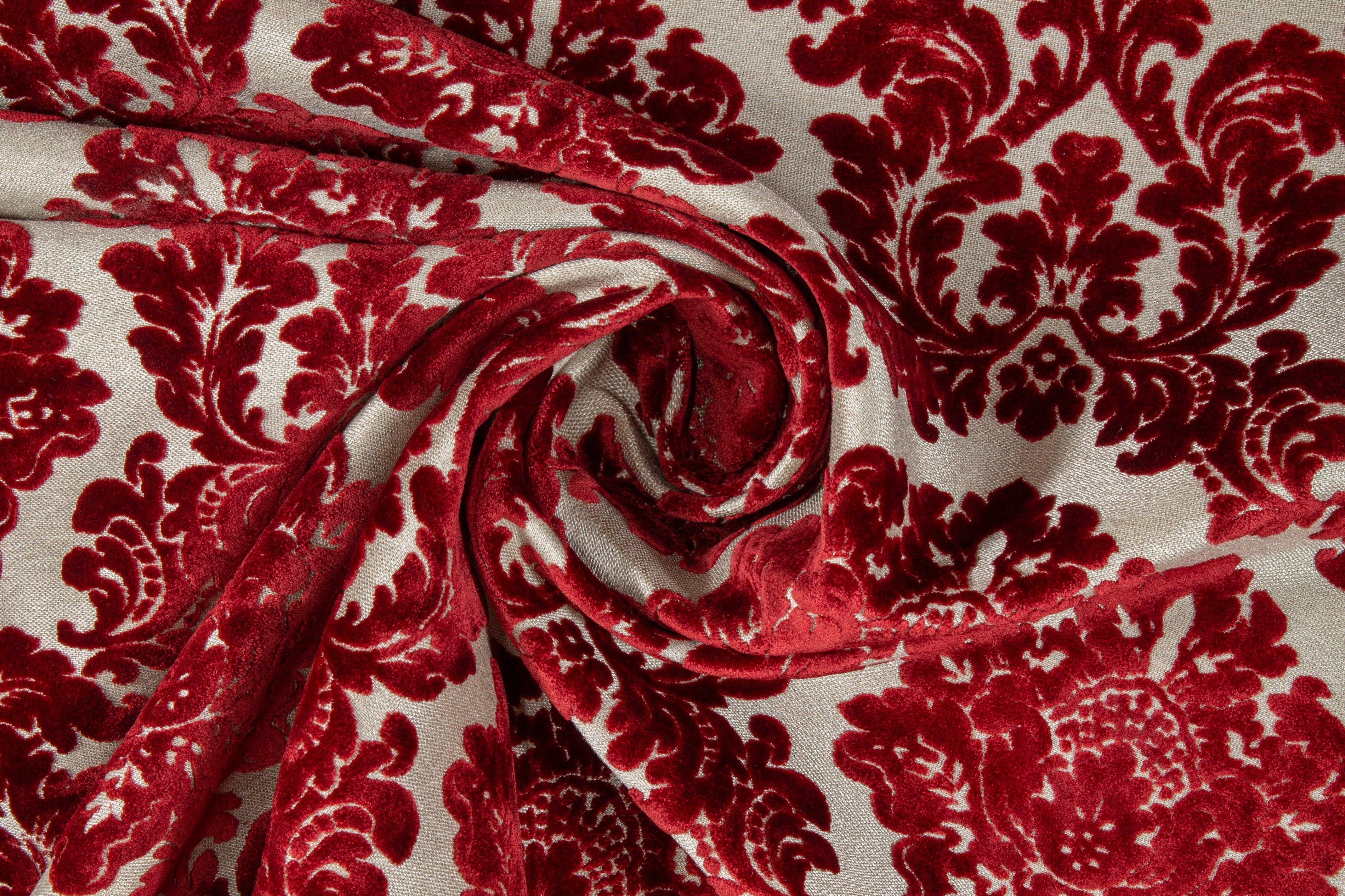 Red Damask Cut Velvet Upholstery - Prime Fabrics