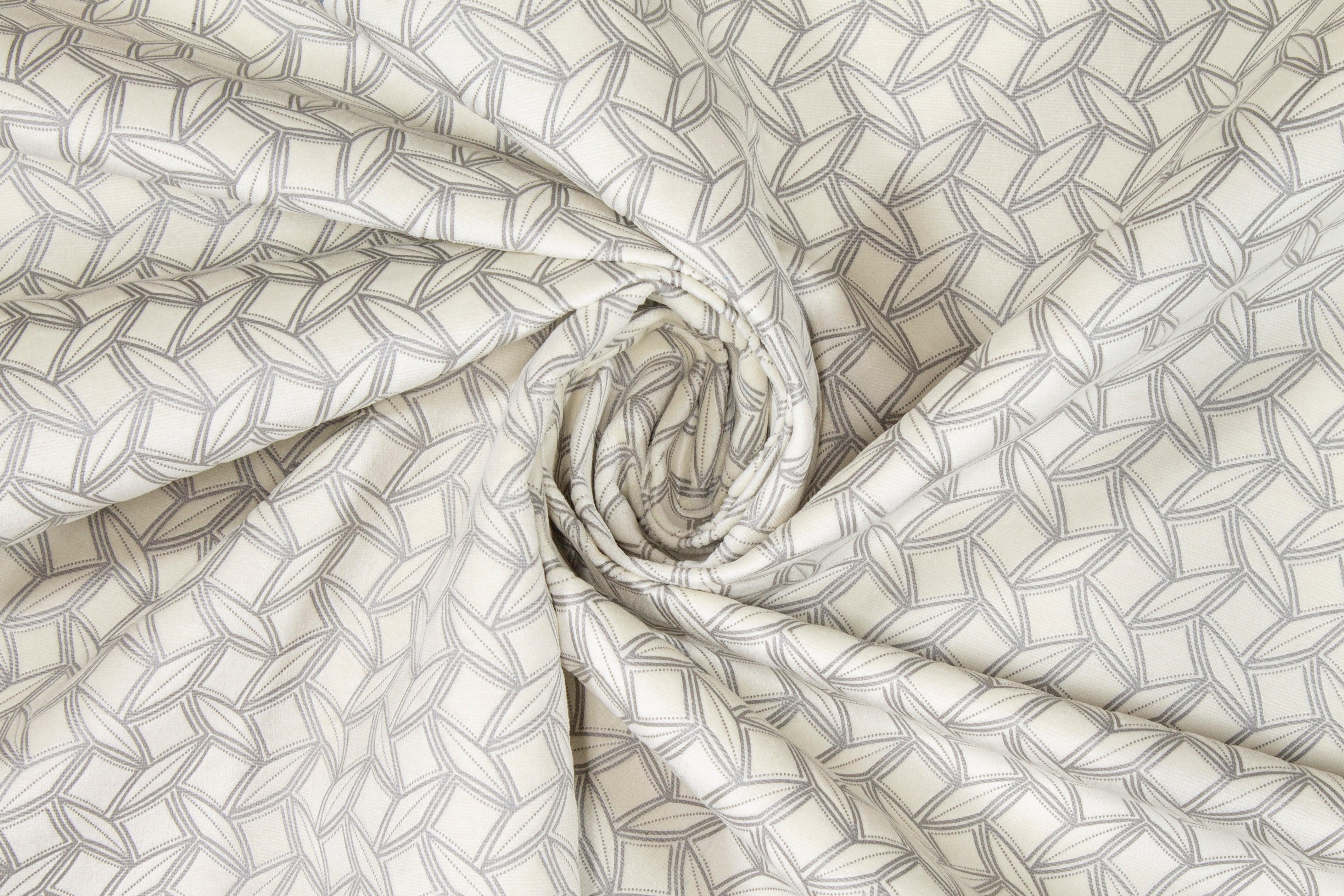 Off White Geometric Velvet - Prime Fabrics