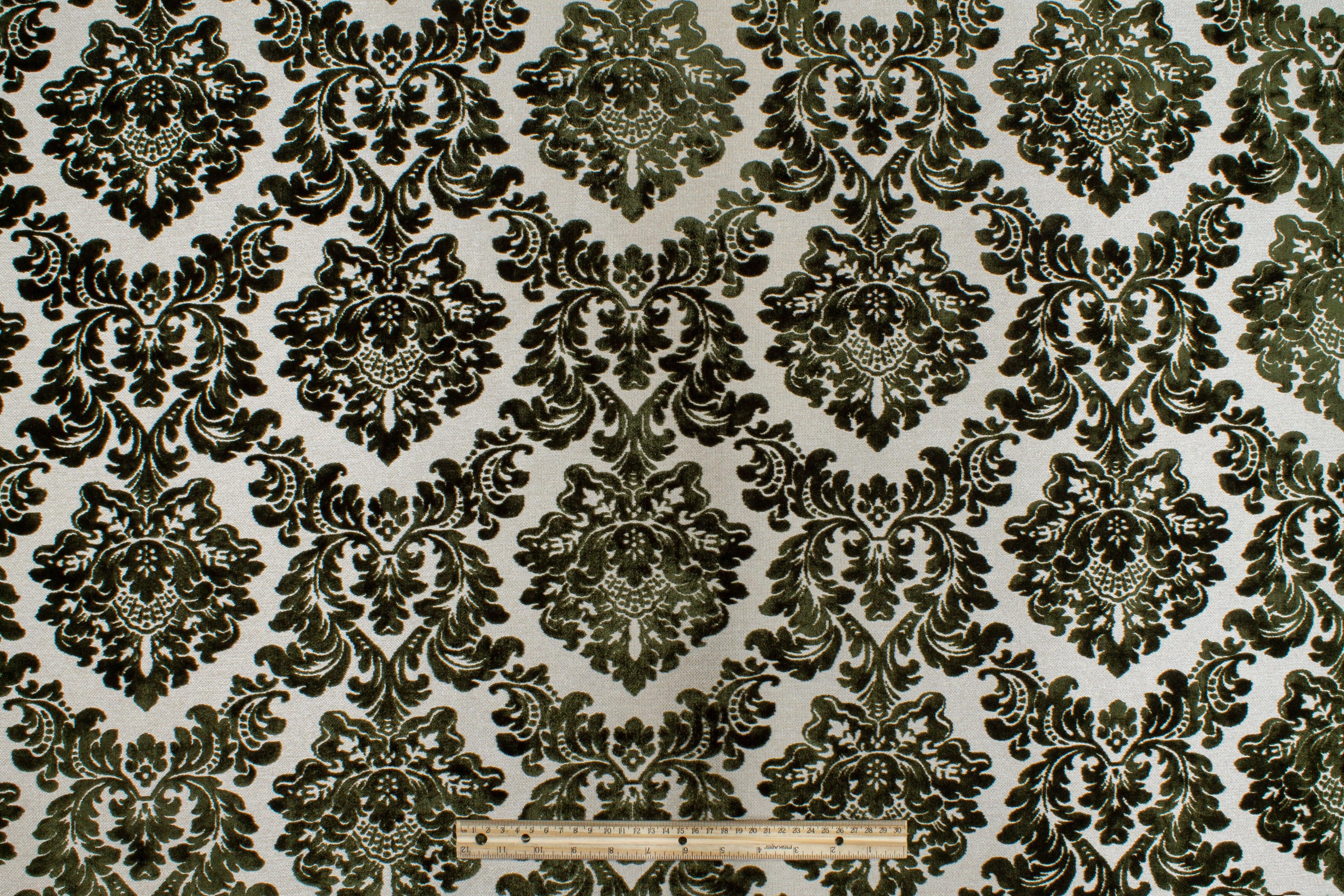 Green Damask Cut Velvet Upholstery - Prime Fabrics