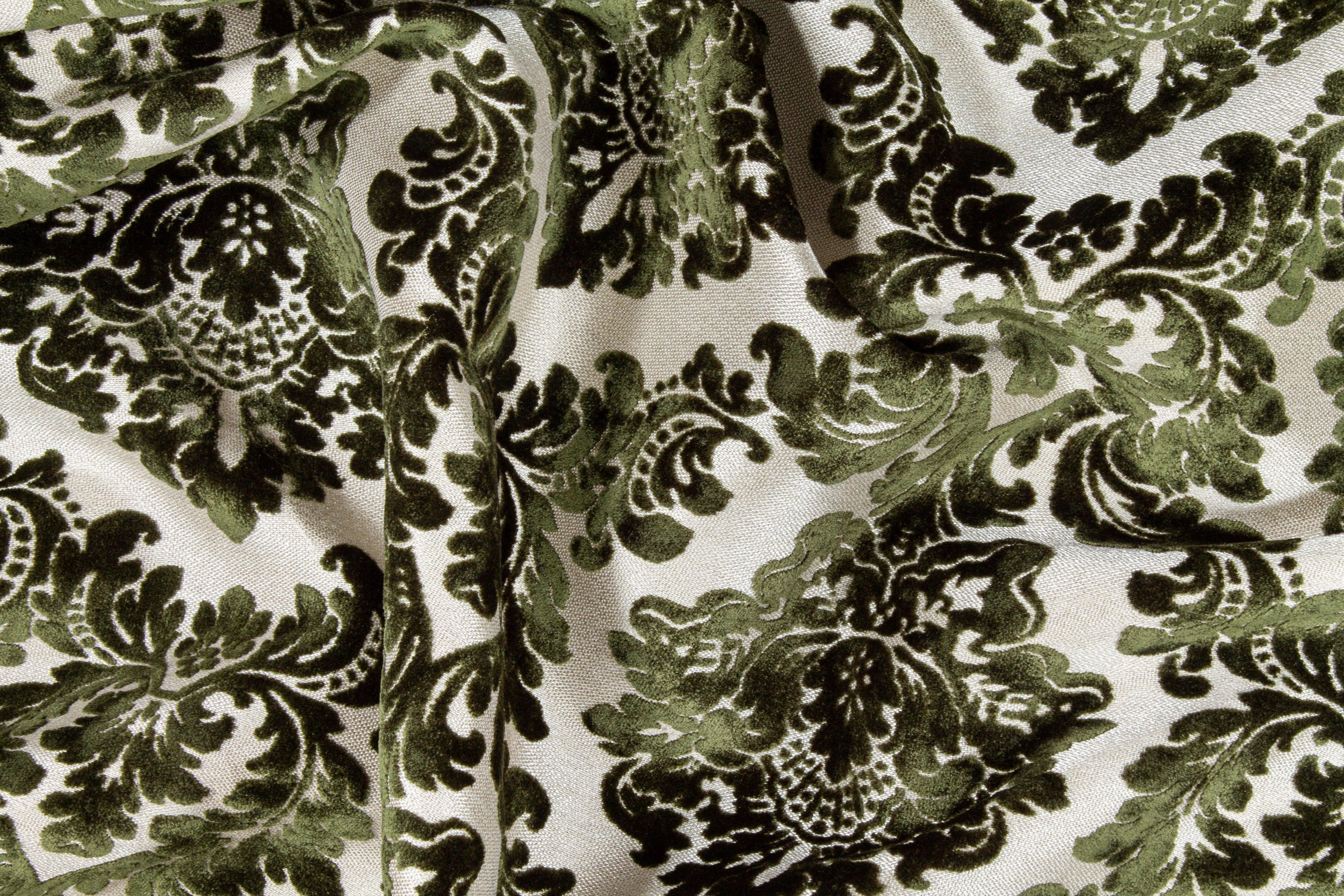 Green Damask Cut Velvet Upholstery - Prime Fabrics