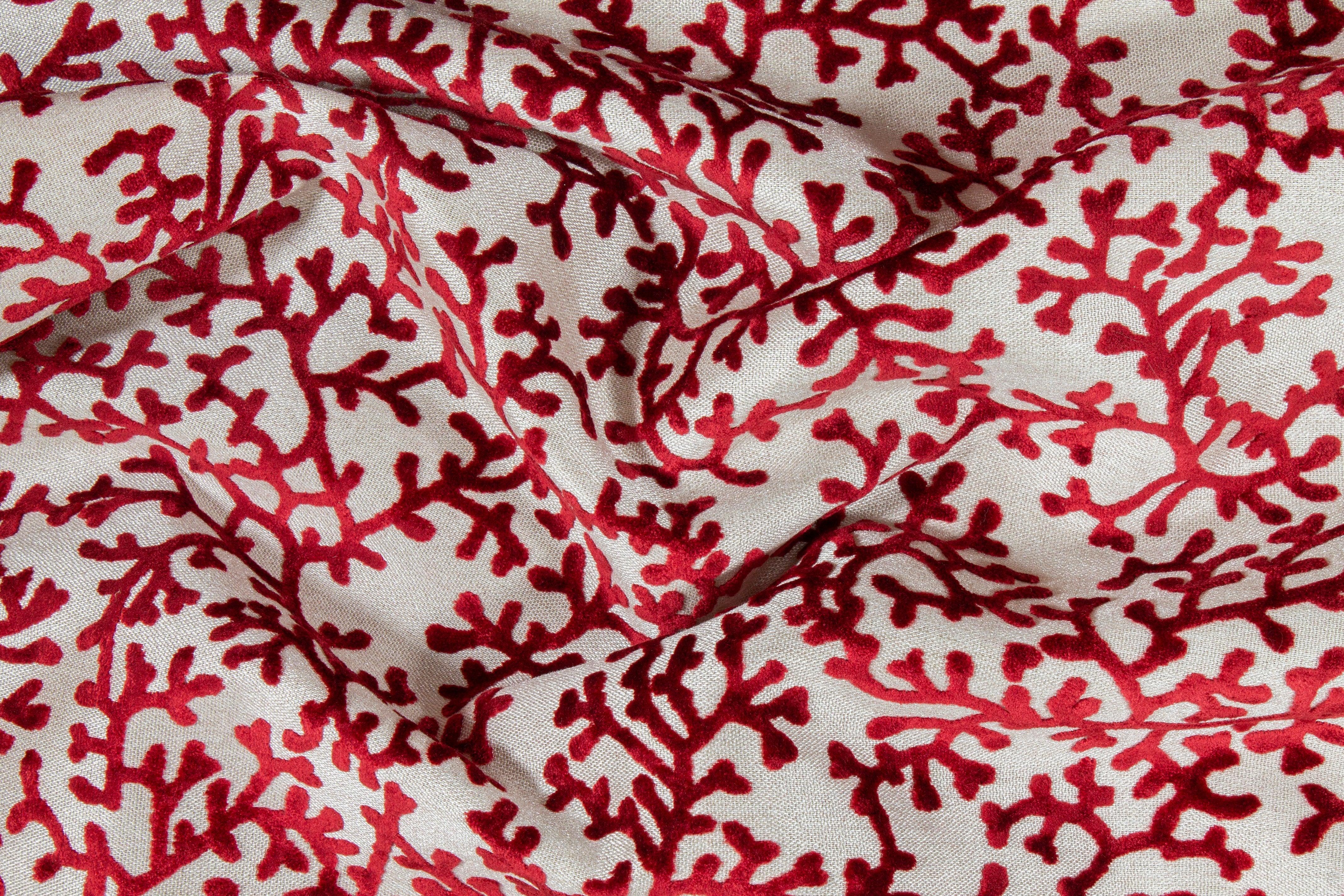 Red Branch Cut Velvet Upholstery - Prime Fabrics