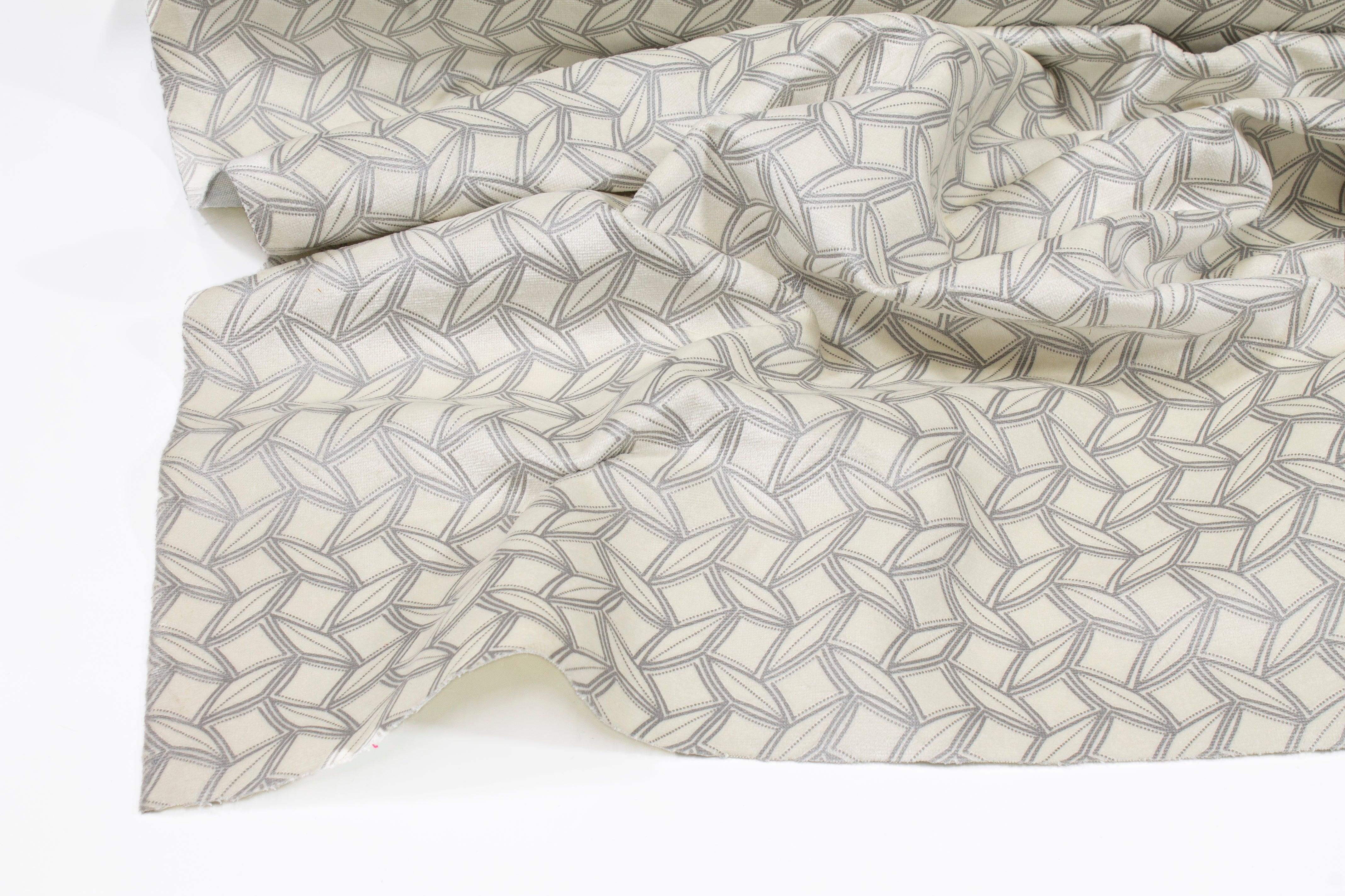 Off White Geometric Velvet - Prime Fabrics