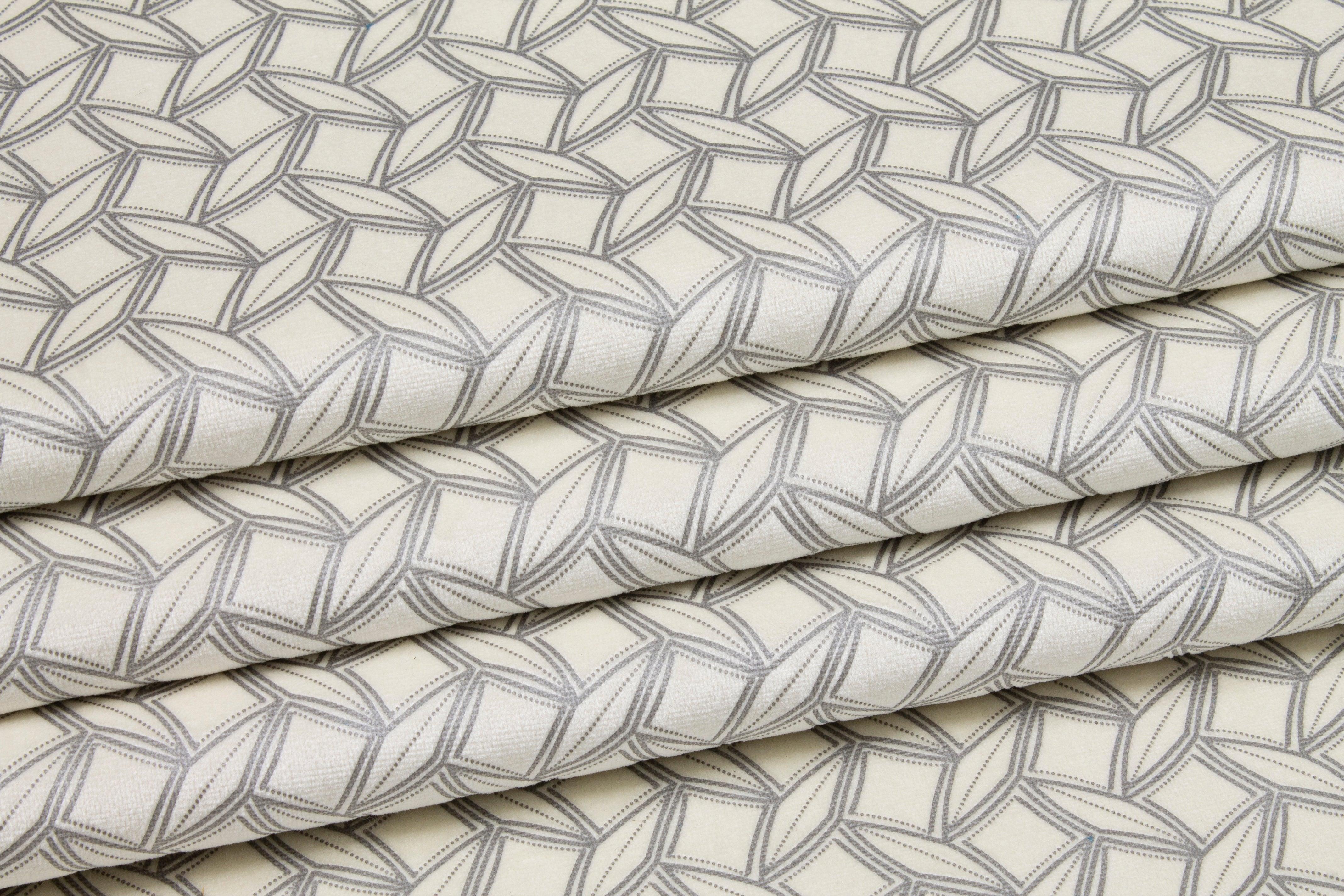 Off White Geometric Velvet - Prime Fabrics