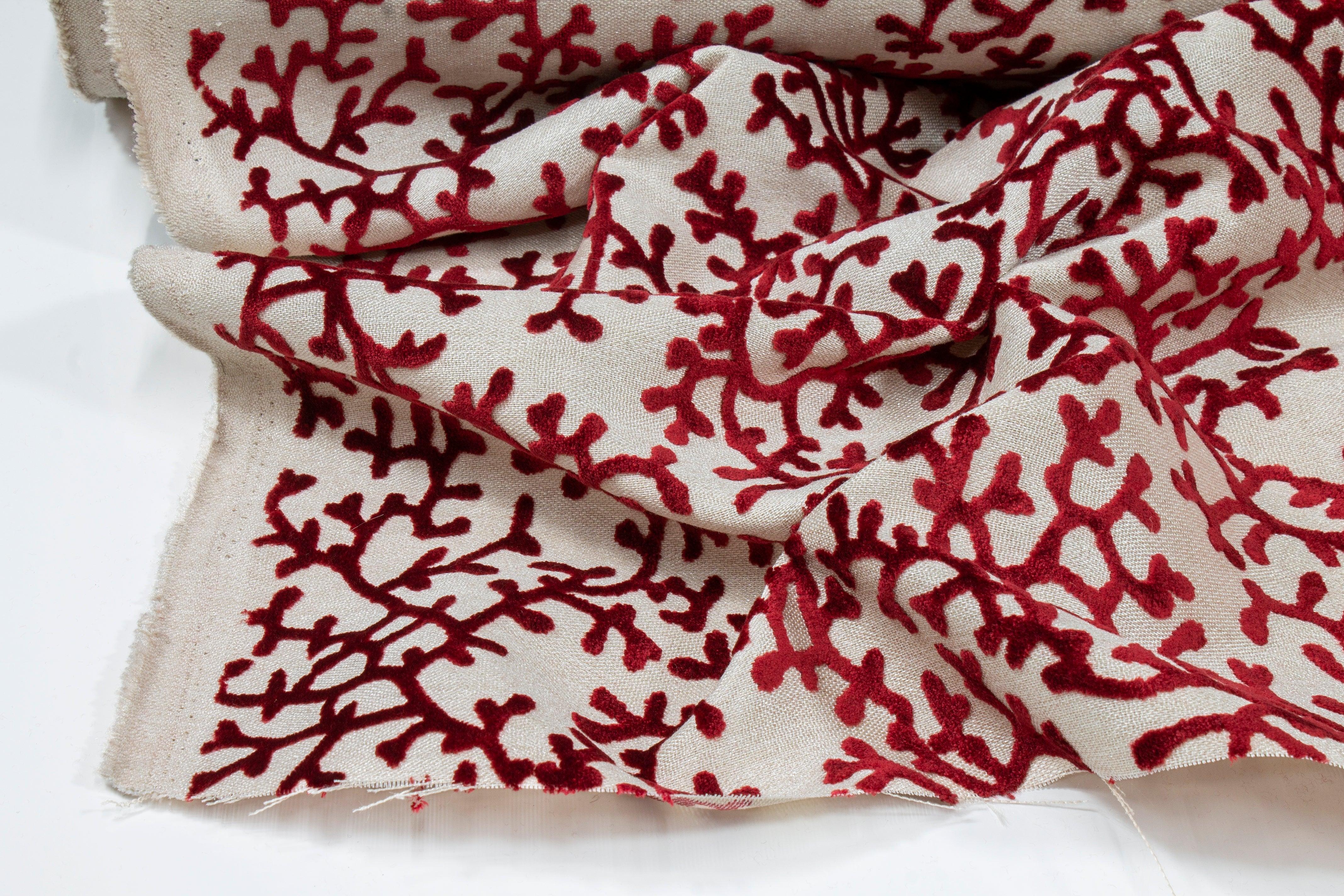 Red Branch Cut Velvet Upholstery - Prime Fabrics