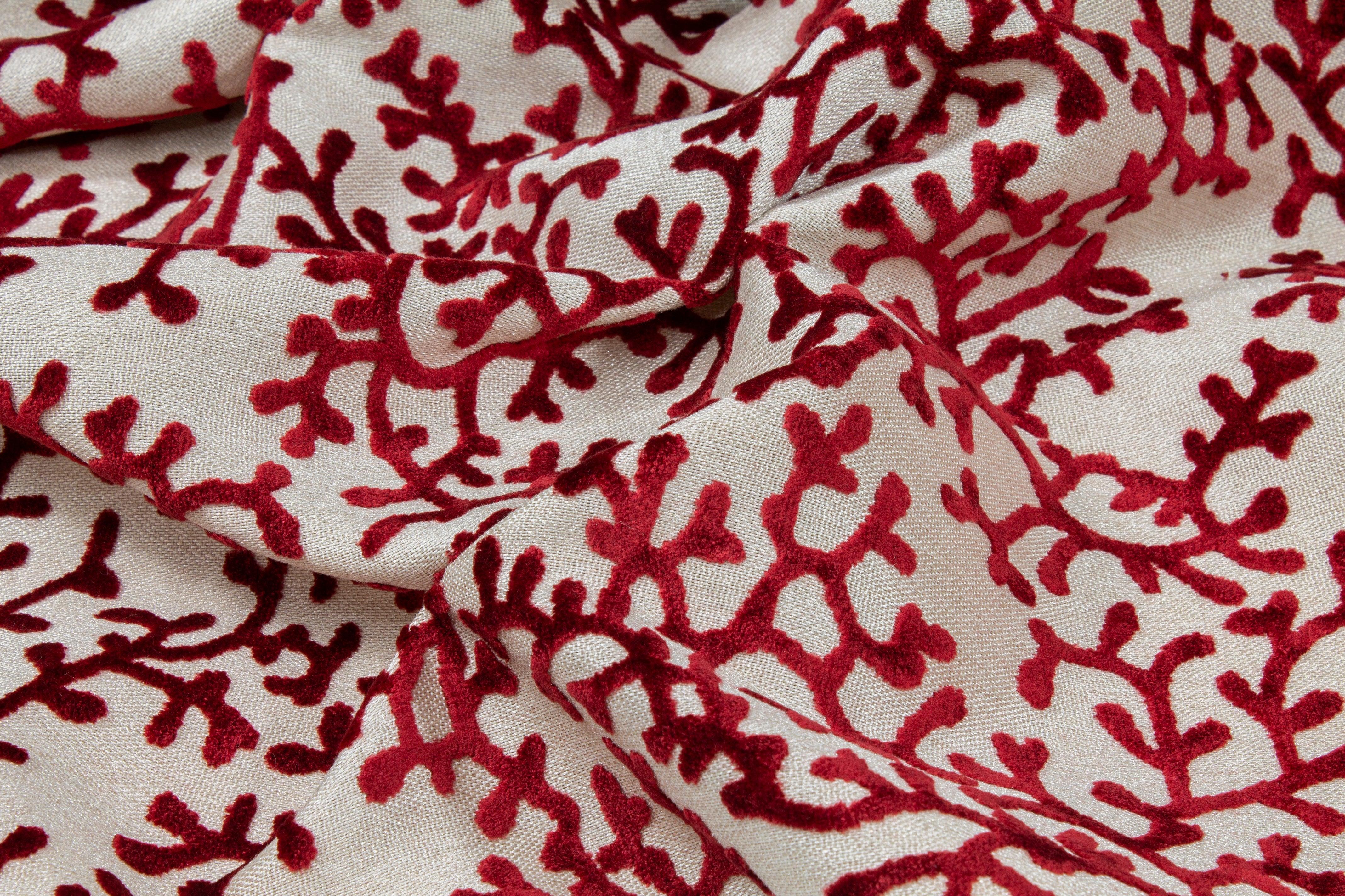 Red Branch Cut Velvet Upholstery - Prime Fabrics