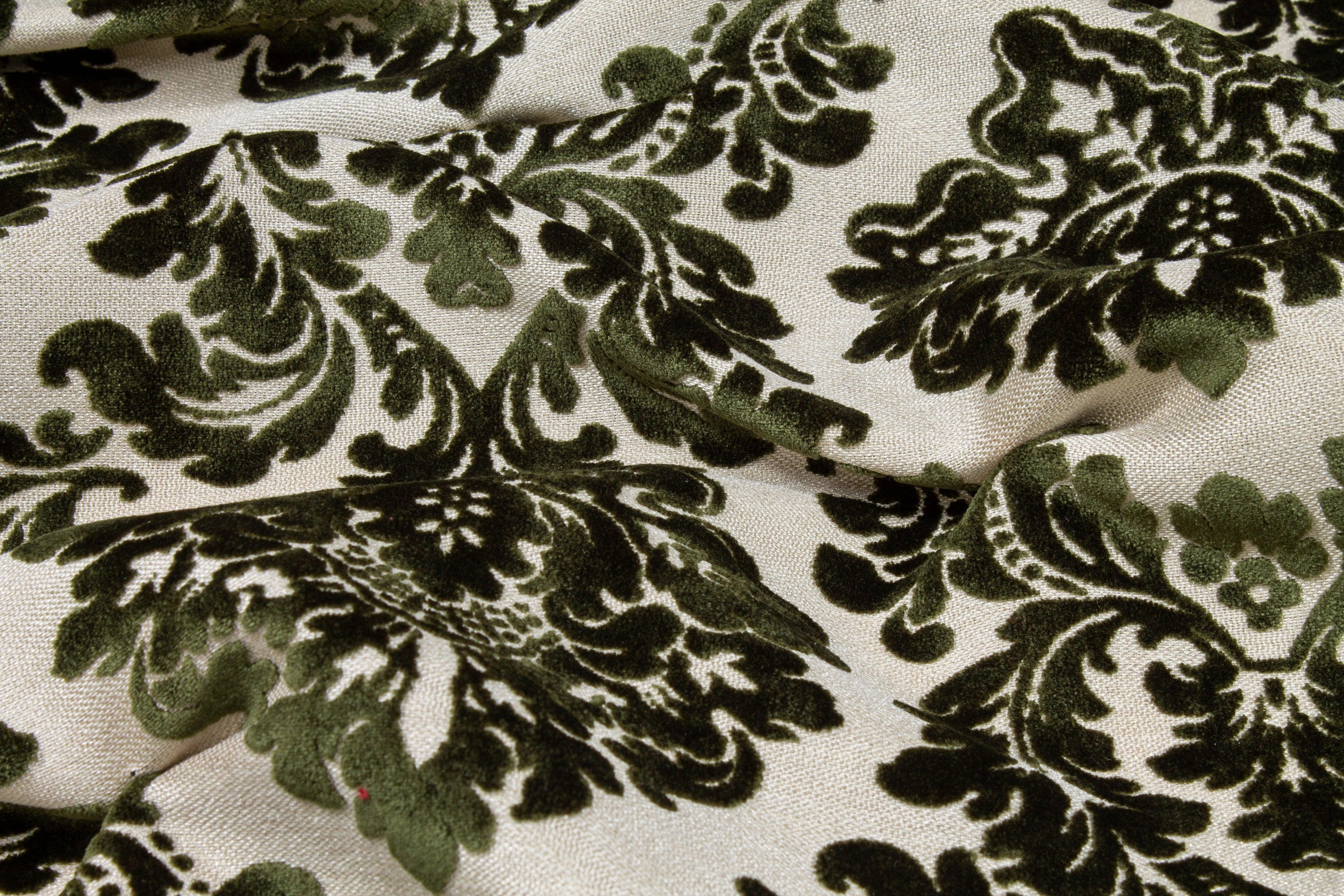 Green Damask Cut Velvet Upholstery - Prime Fabrics