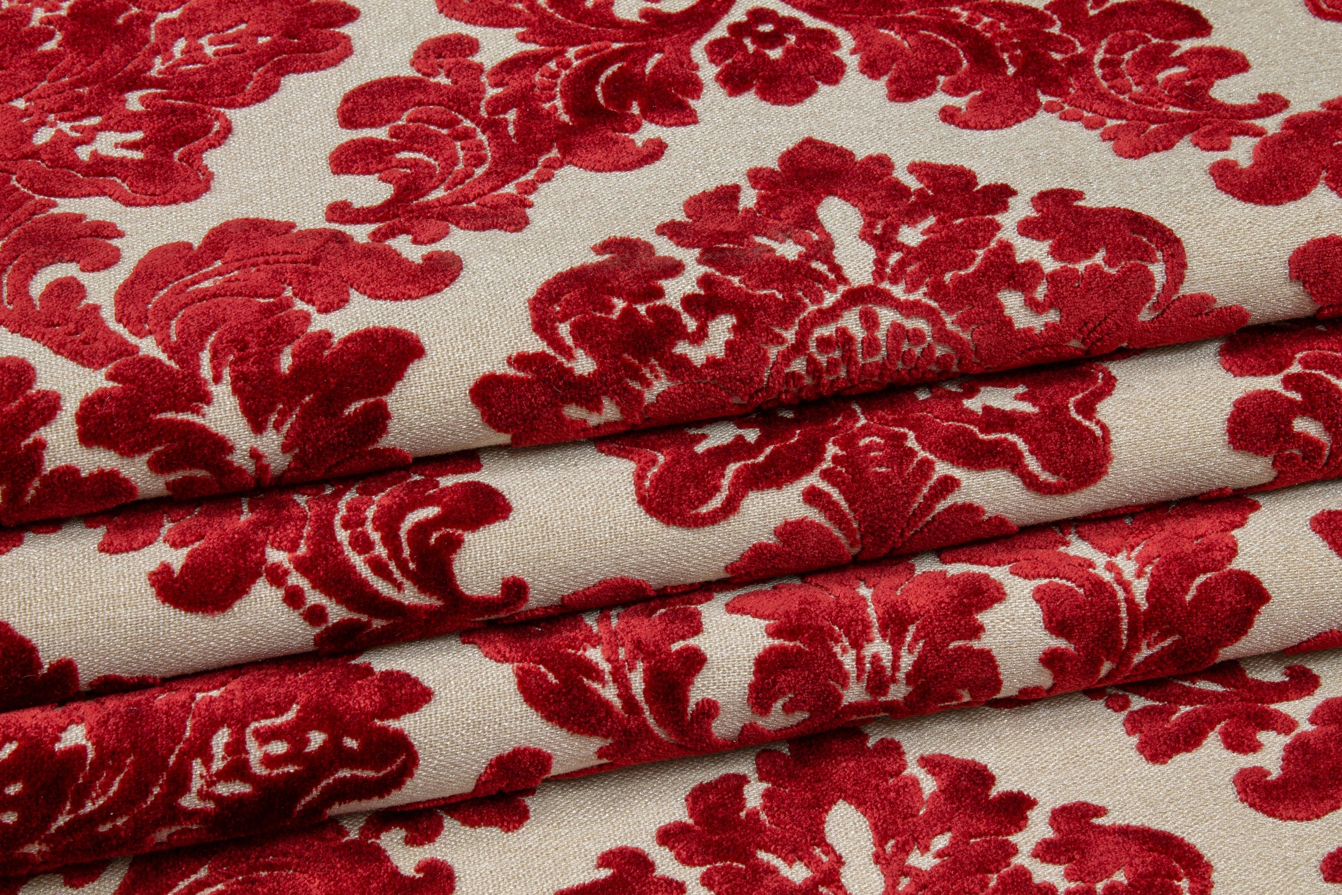 Red Damask Cut Velvet Upholstery - Prime Fabrics