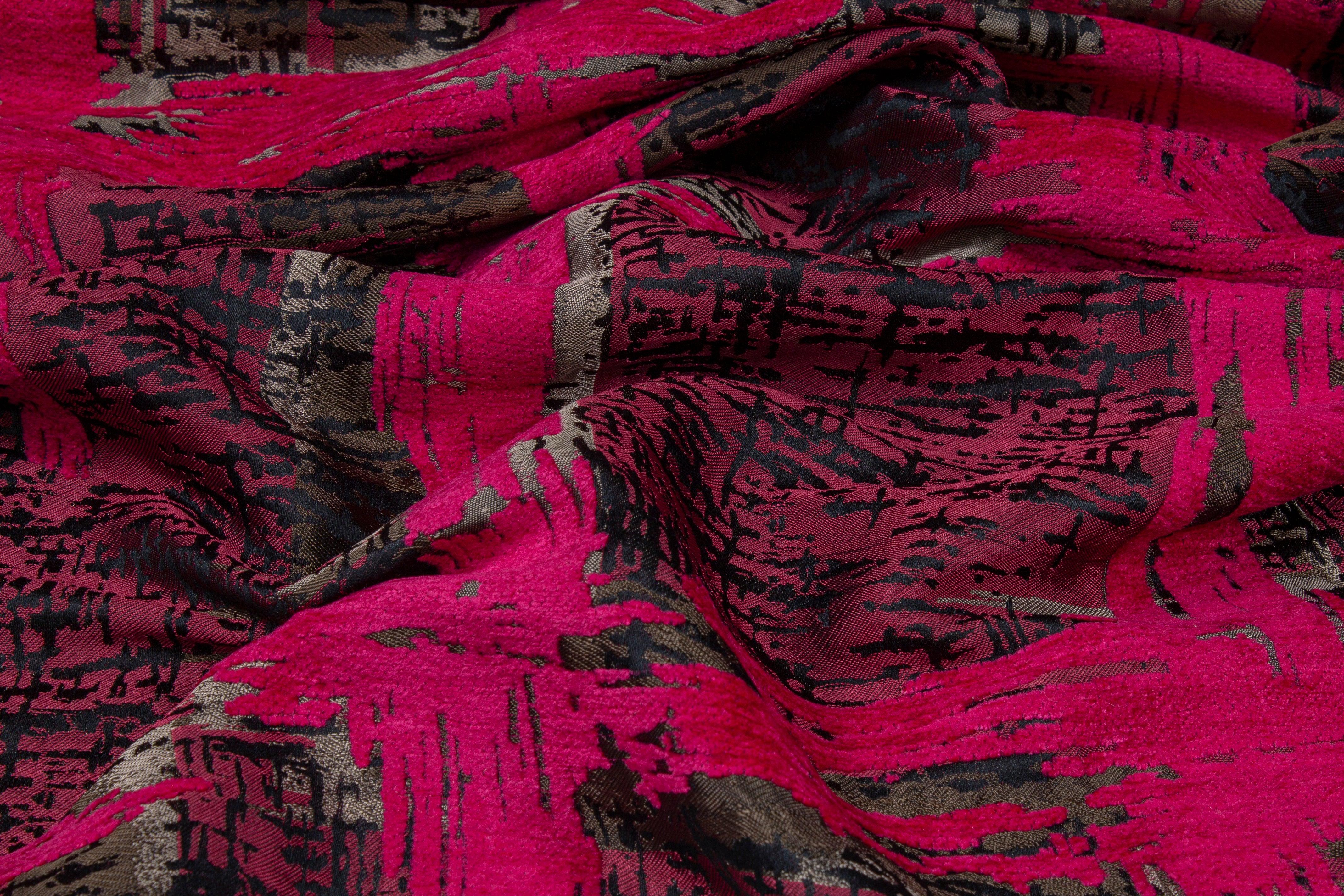 Abstract Fuchsia Chenille Embroidered Jacquard - Prime Fabrics