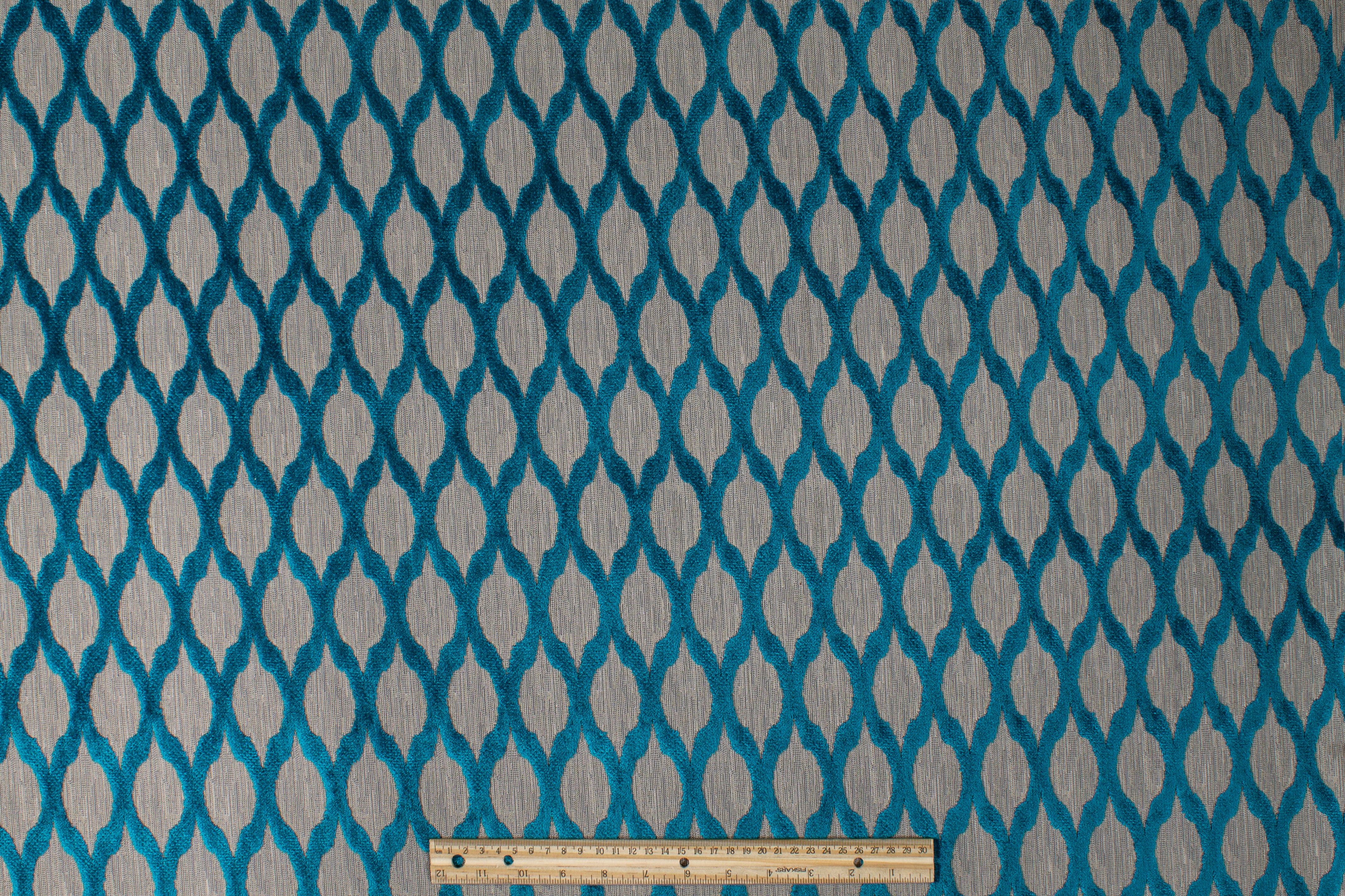 Ogee Cut Velvet Upholstery - Blue