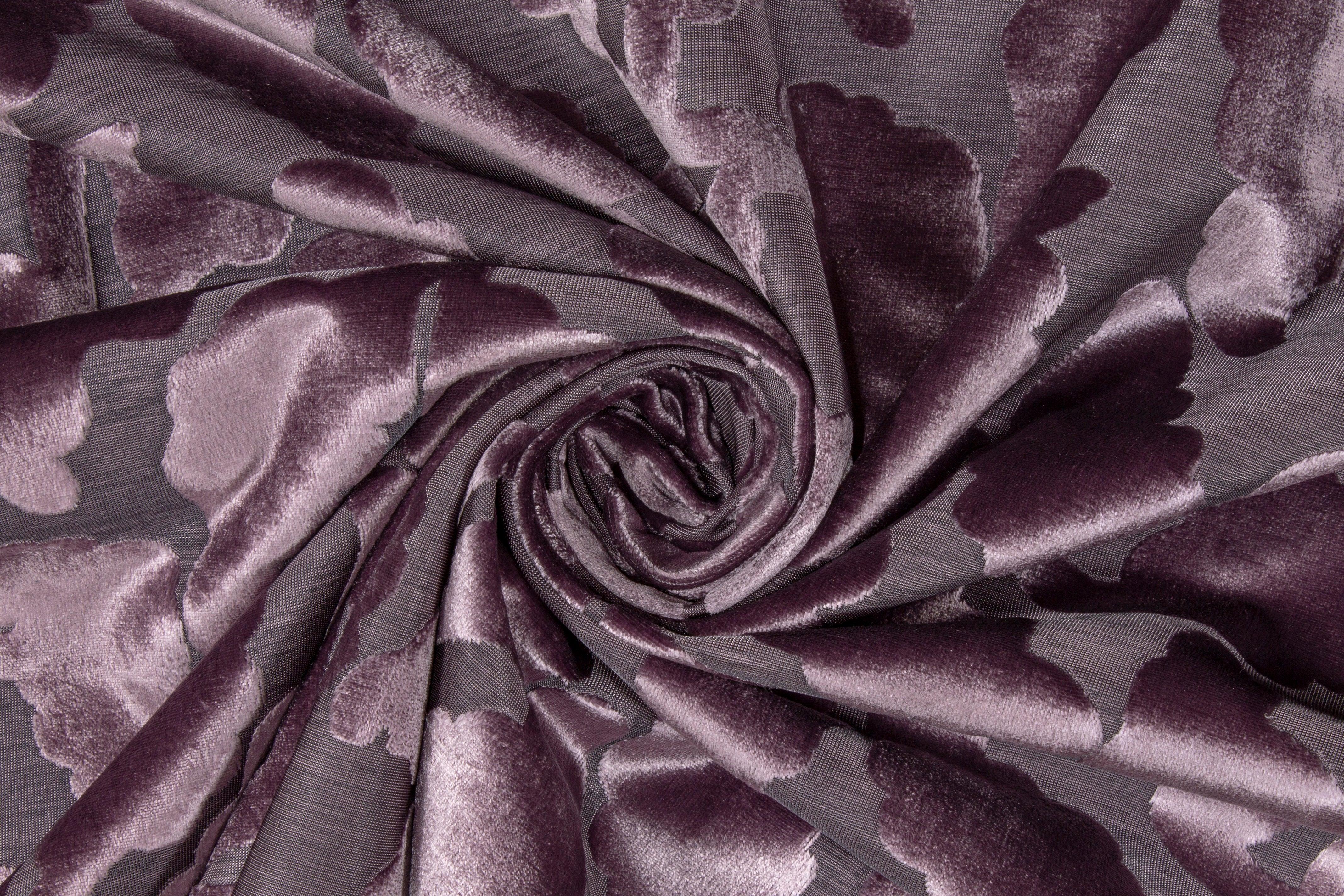 Leaf Cut Velvet Upholstery - Heather Purple - Prime Fabrics