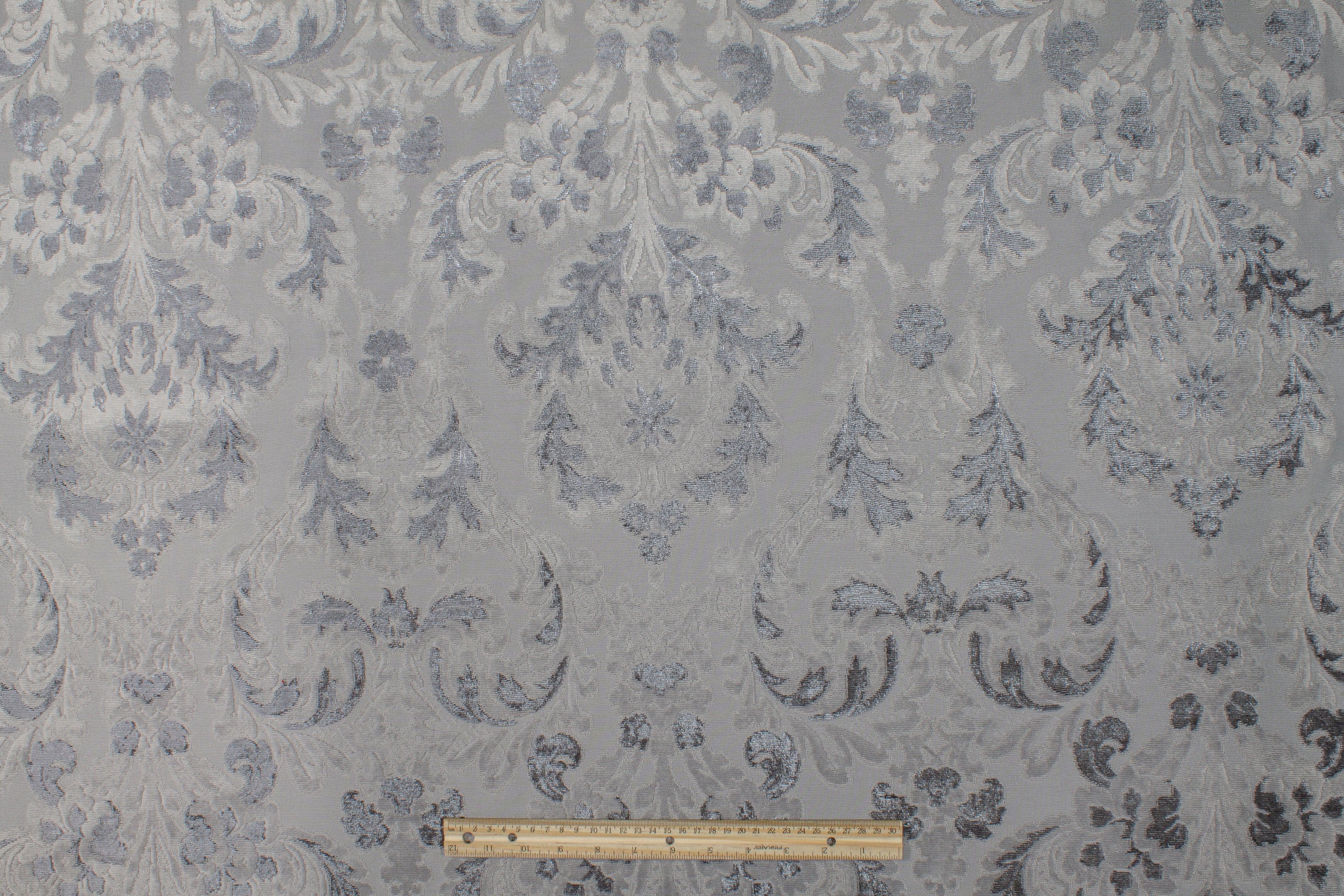 Damask Cut Velvet Upholstery - Gray - Prime Fabrics