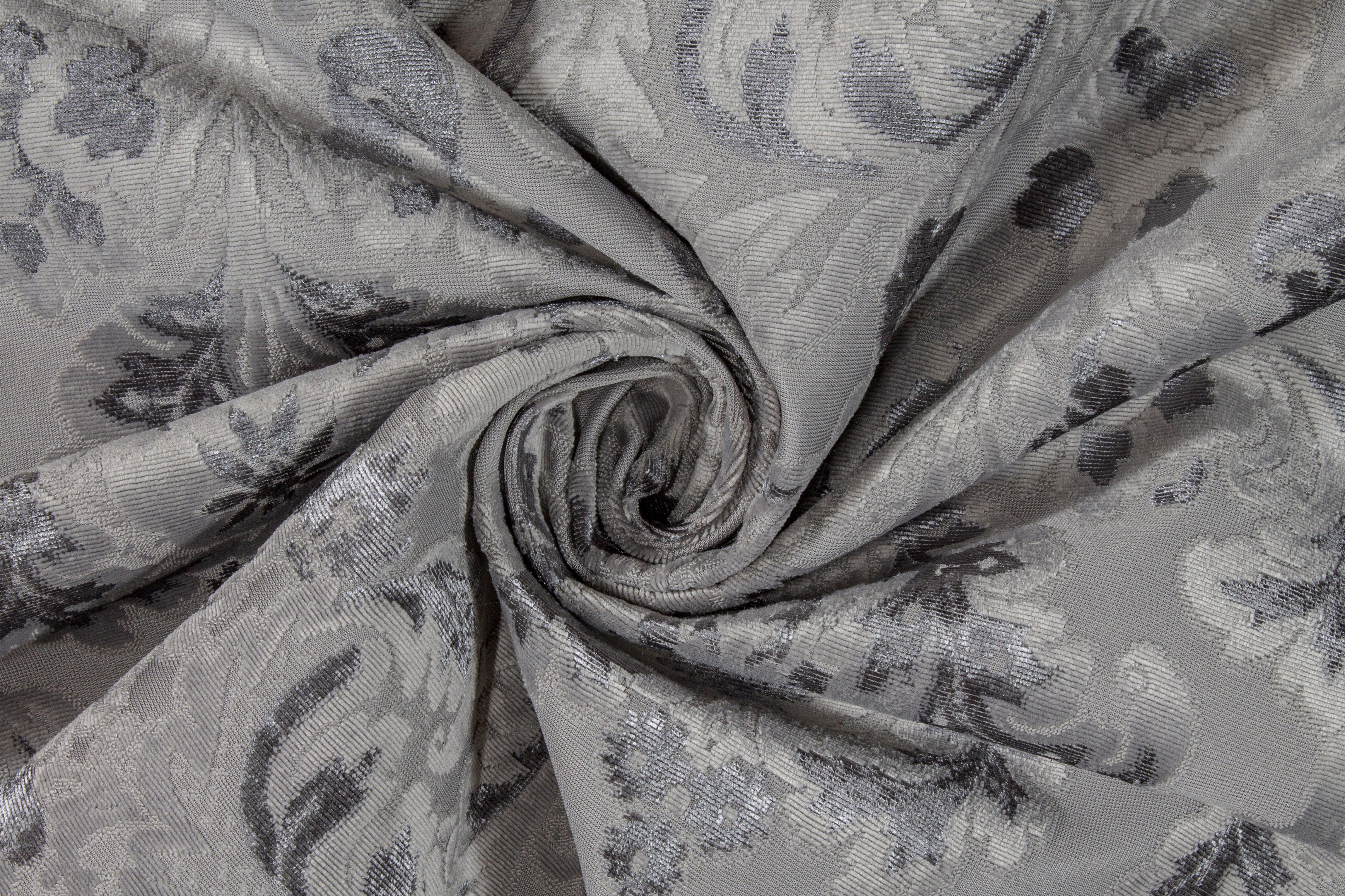 Damask Cut Velvet Upholstery - Gray - Prime Fabrics