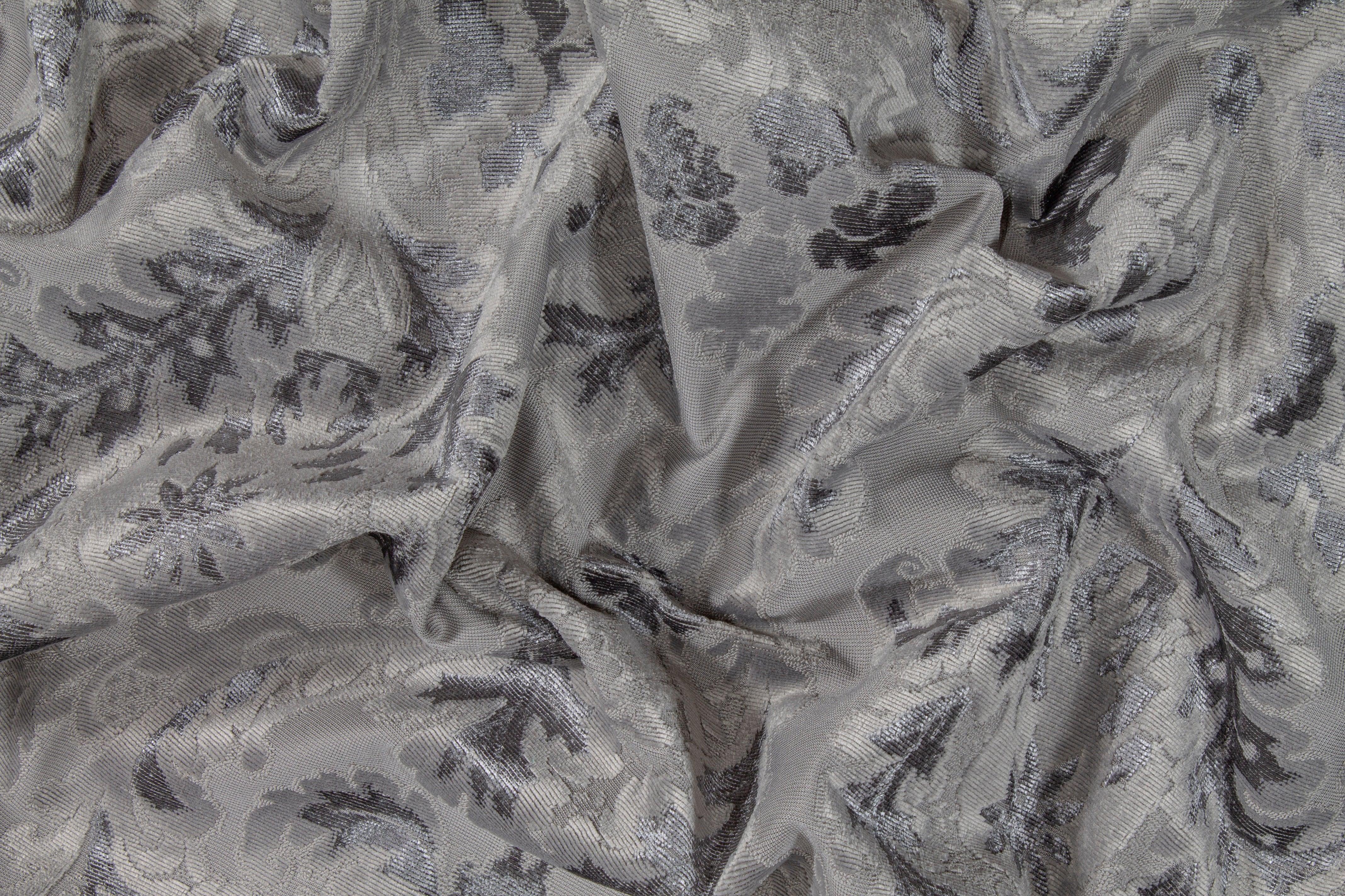 Damask Cut Velvet Upholstery - Gray - Prime Fabrics