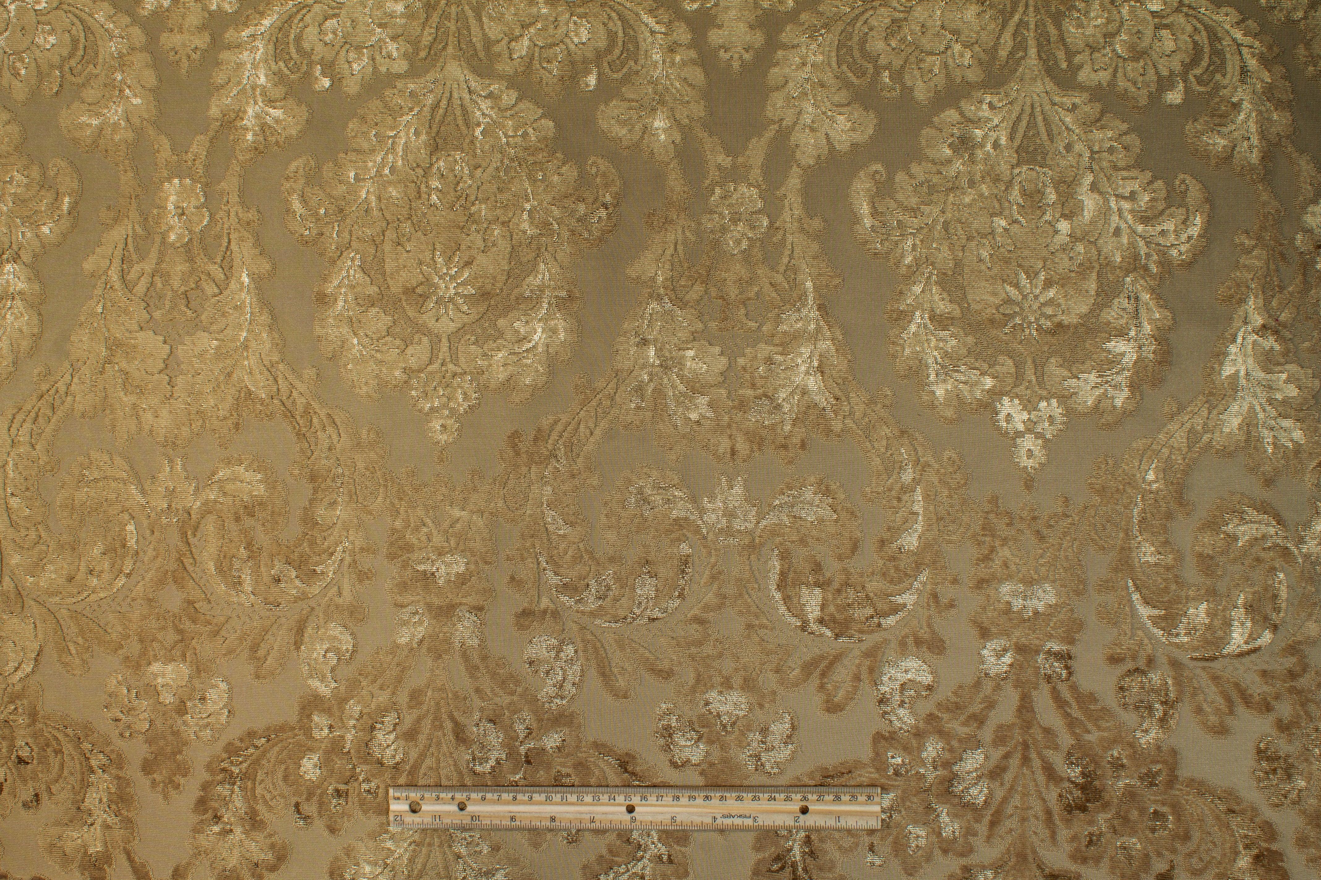 Damask Cut Velvet Upholstery - Gold - Prime Fabrics