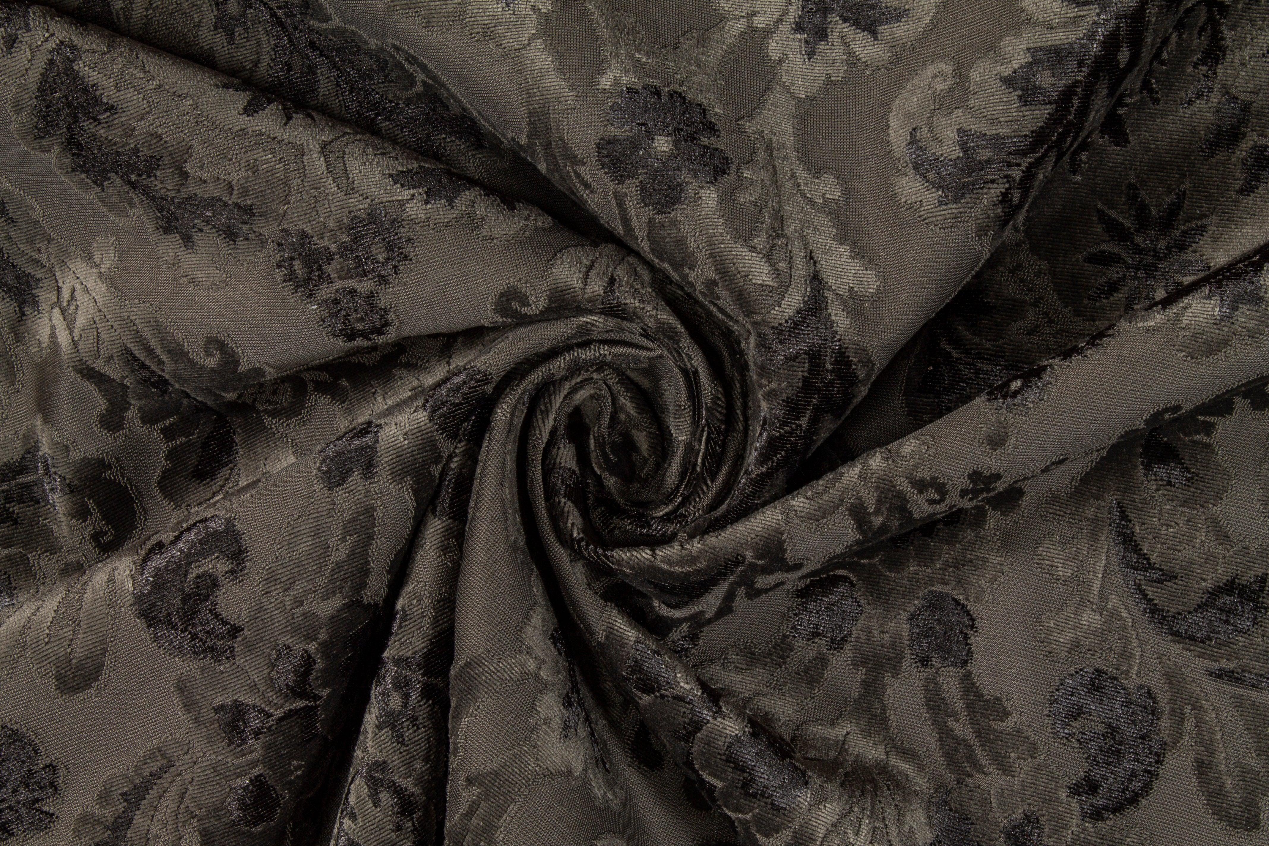 Damask Cut Velvet Upholstery - Charcoal Gray - Prime Fabrics