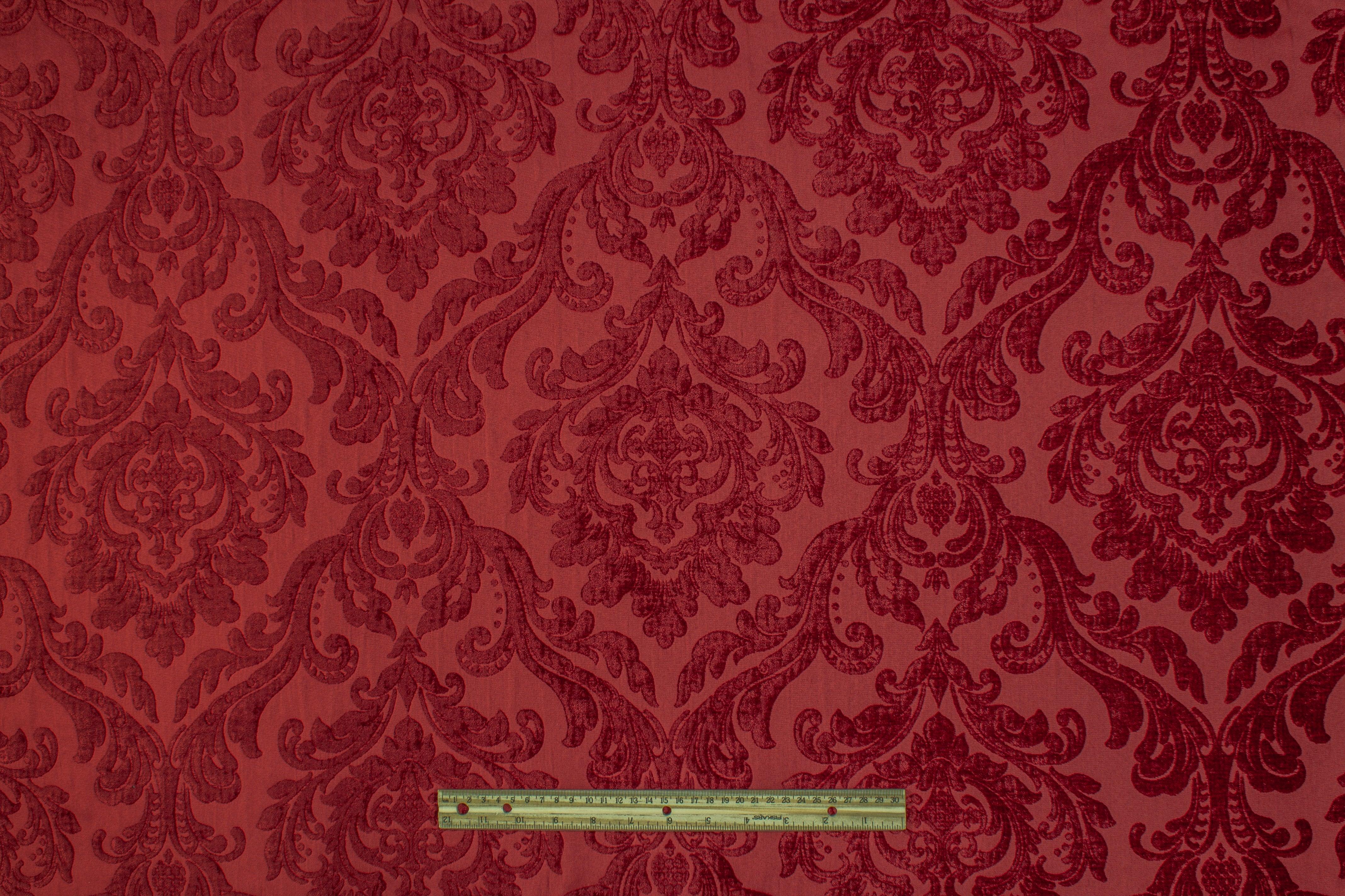 Double Faced Damask Cut Velvet - Red - Prime Fabrics