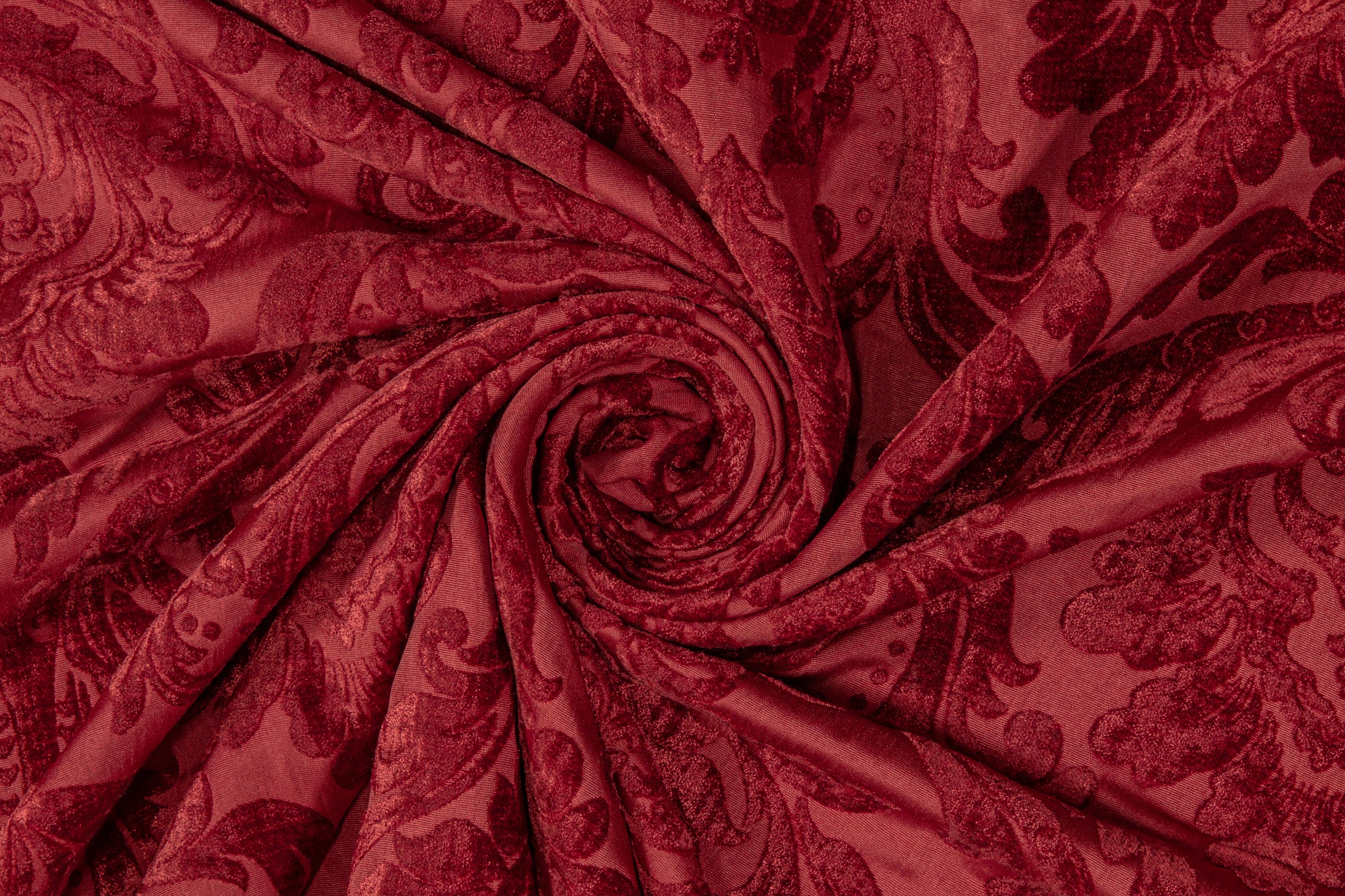 Double Faced Damask Cut Velvet - Red - Prime Fabrics