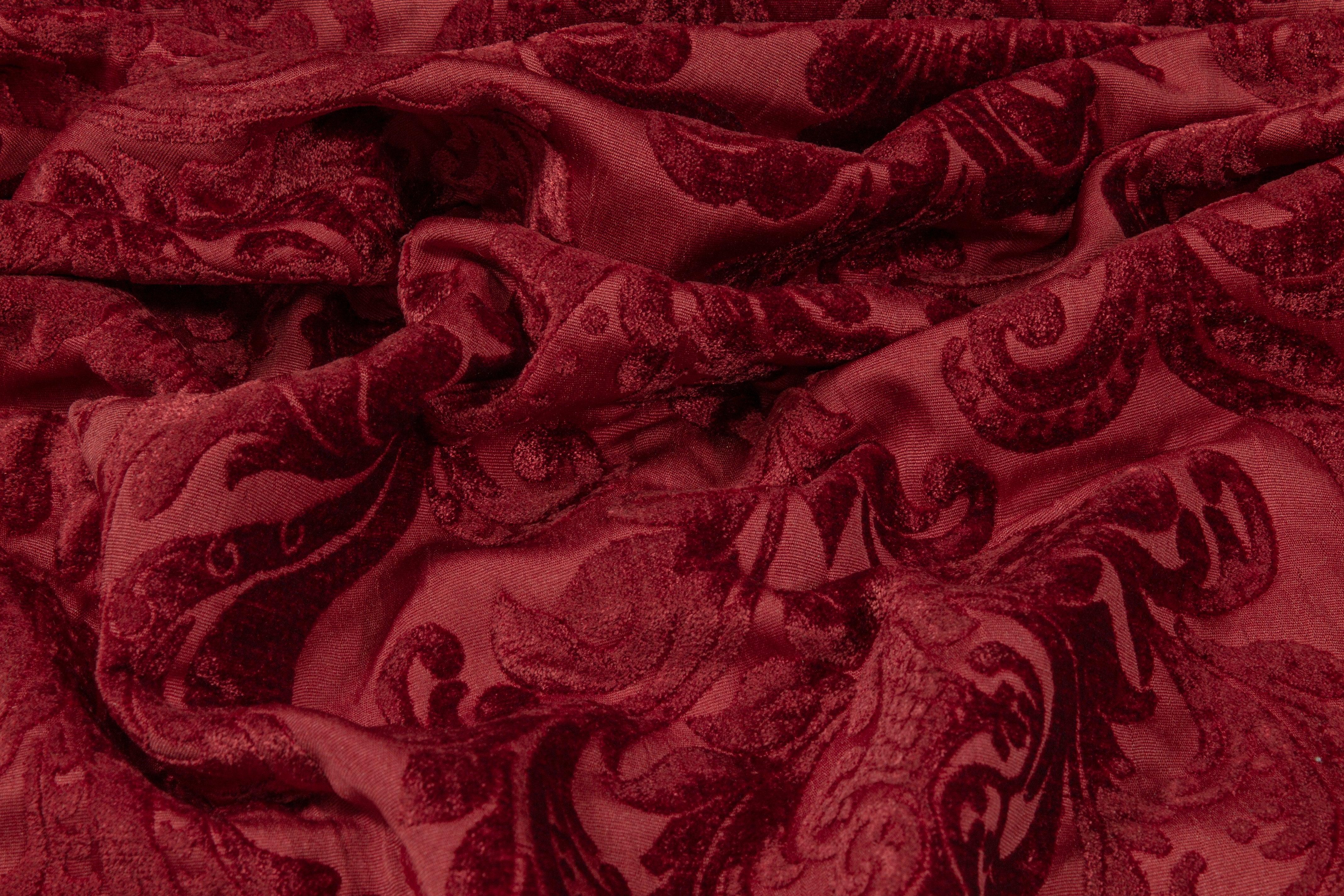 Double Faced Damask Cut Velvet - Red - Prime Fabrics