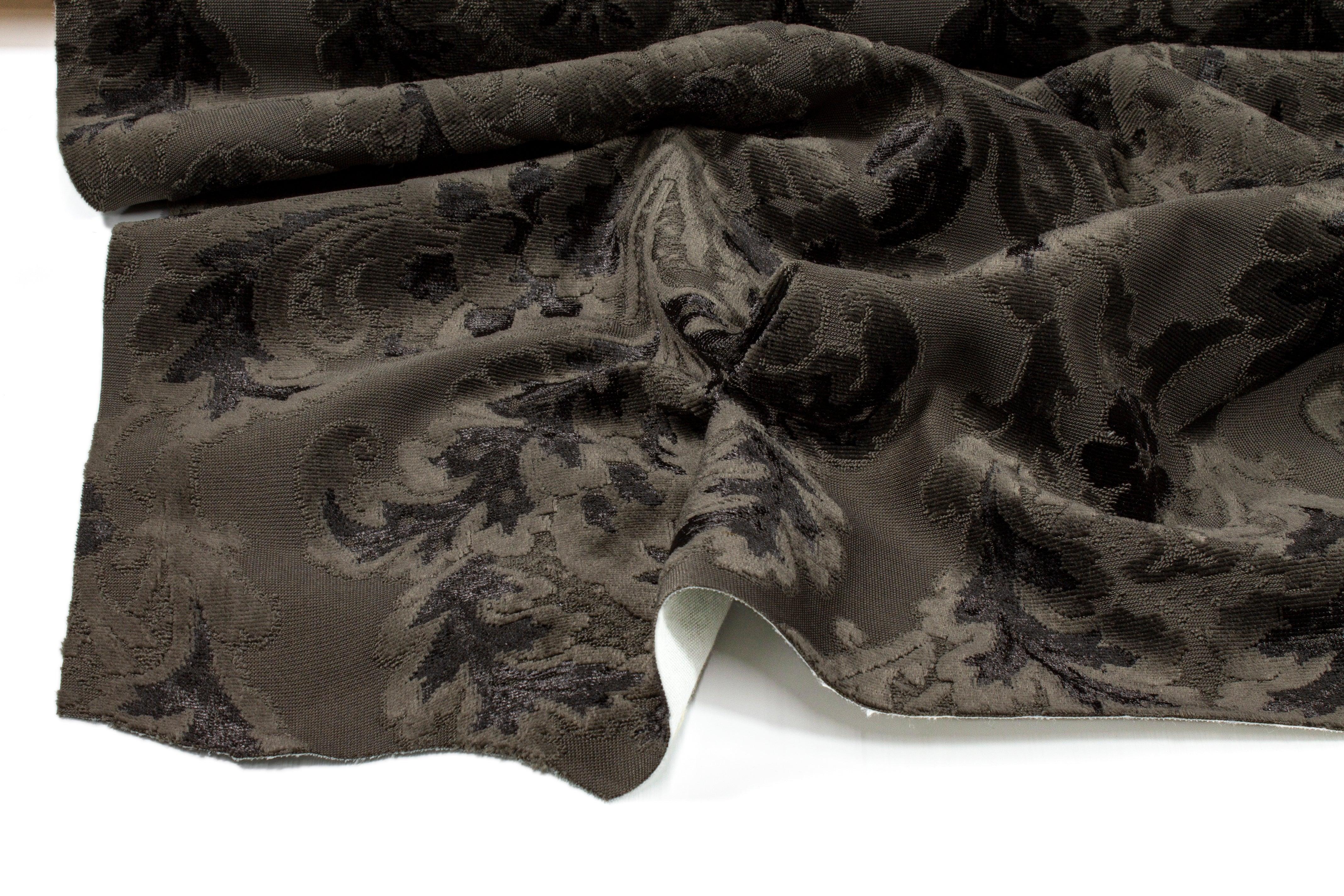 Damask Cut Velvet Upholstery - Charcoal Gray - Prime Fabrics